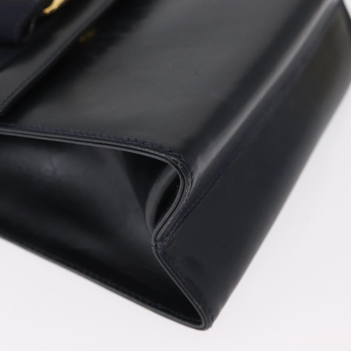 Salvatore Ferragamo Vala Hand Bag Leather 2way Navy Gold Auth 154340