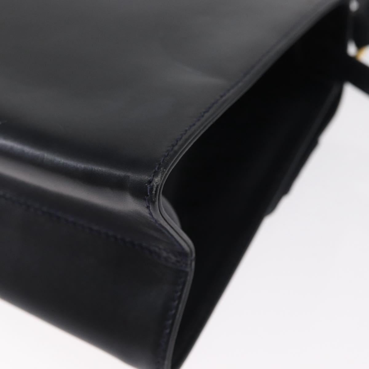 Salvatore Ferragamo Vala Hand Bag Leather 2way Navy Gold Auth 154340