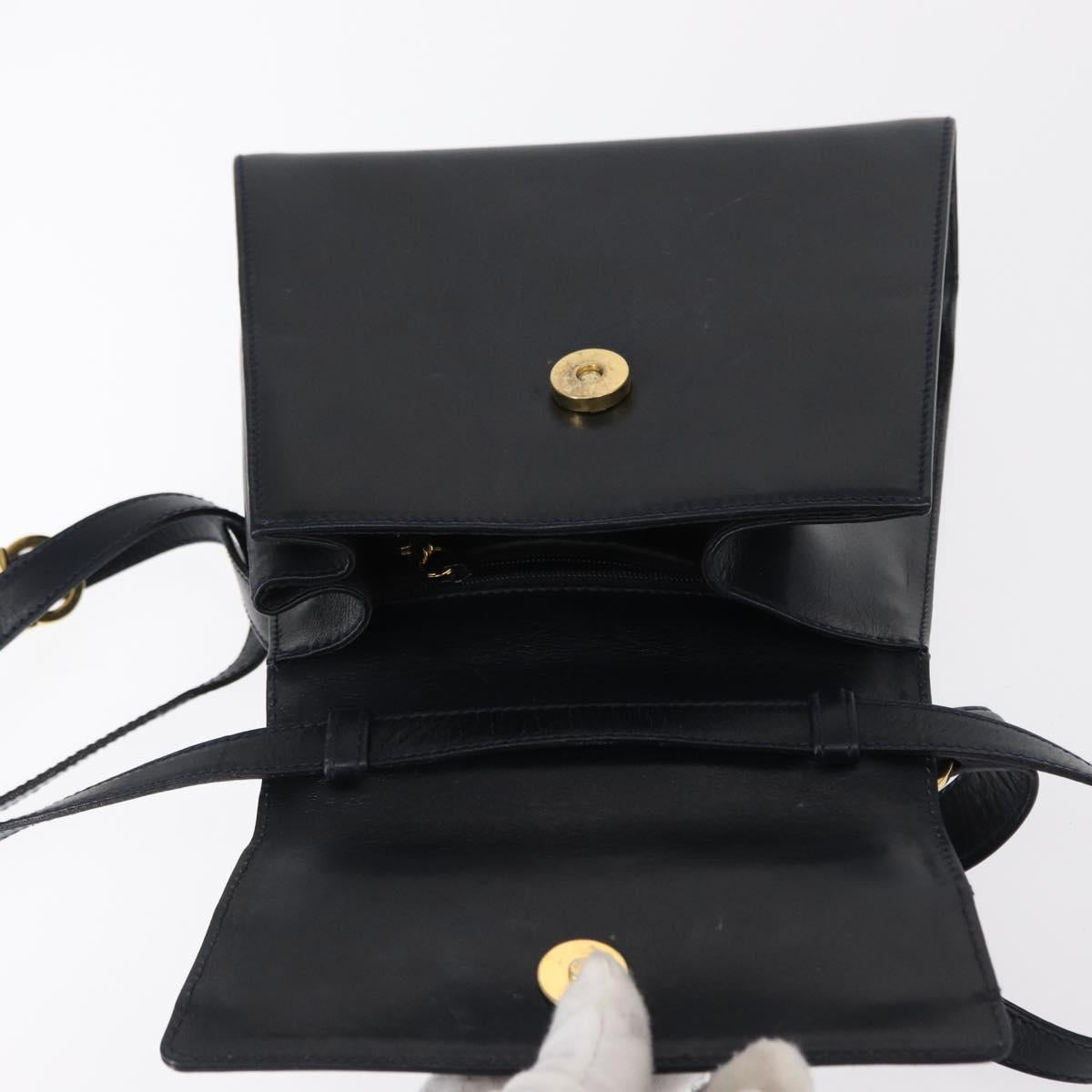 Salvatore Ferragamo Vala Hand Bag Leather 2way Navy Gold Auth 154340