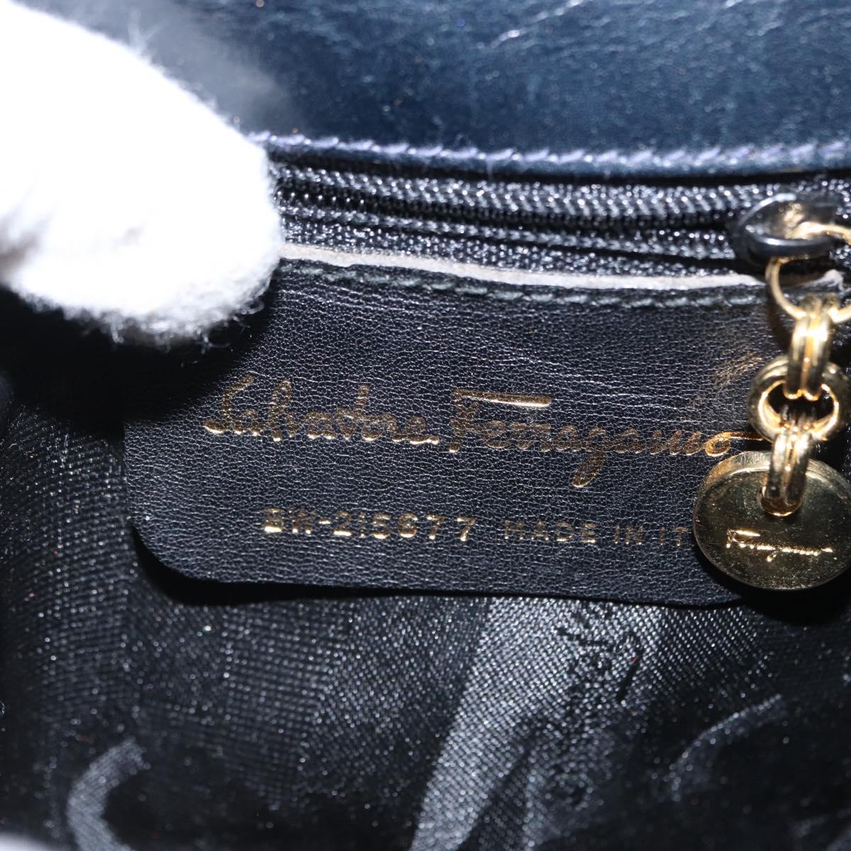 Salvatore Ferragamo Vala Hand Bag Leather 2way Navy Gold Auth 154340