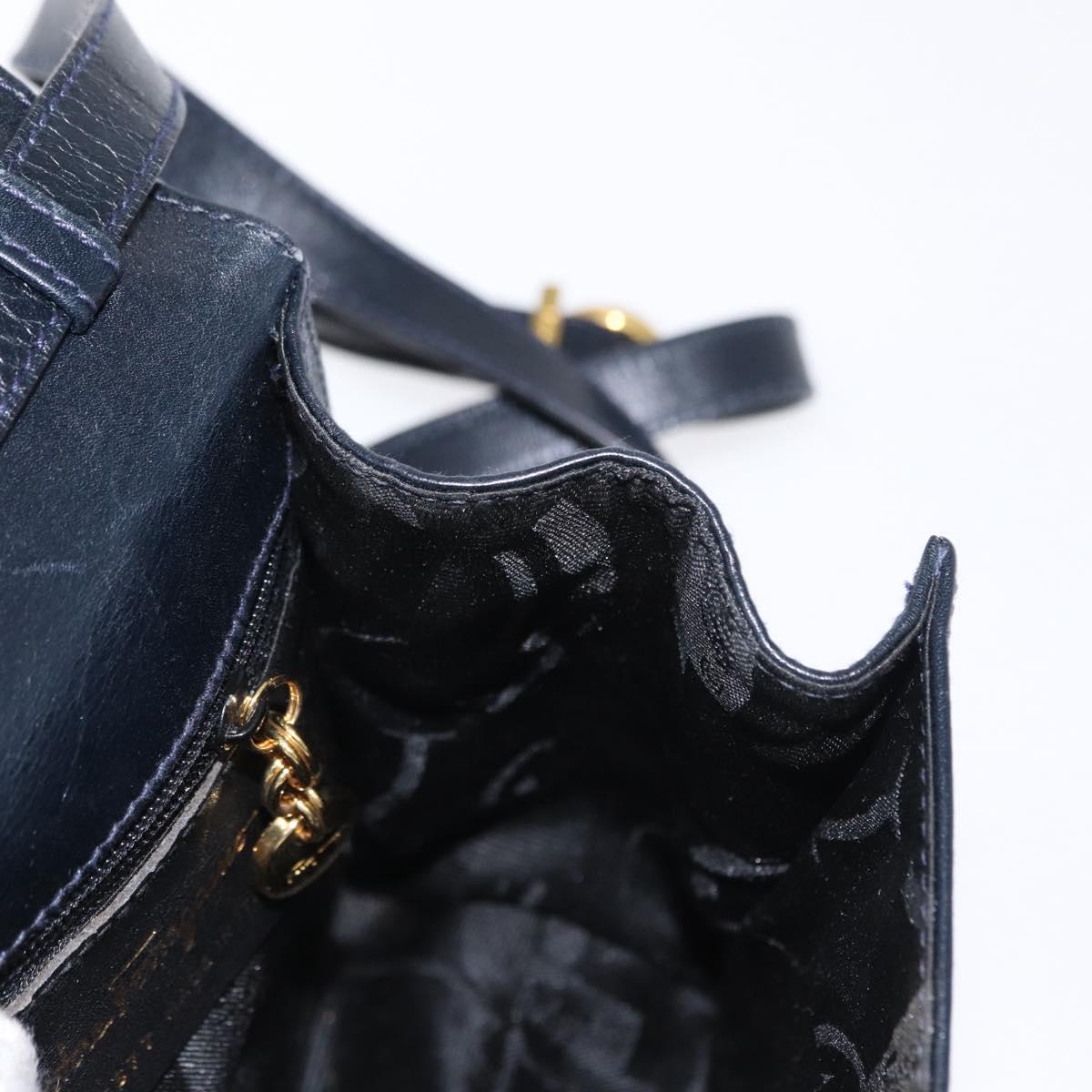 Salvatore Ferragamo Vala Hand Bag Leather 2way Navy Gold Auth 154340