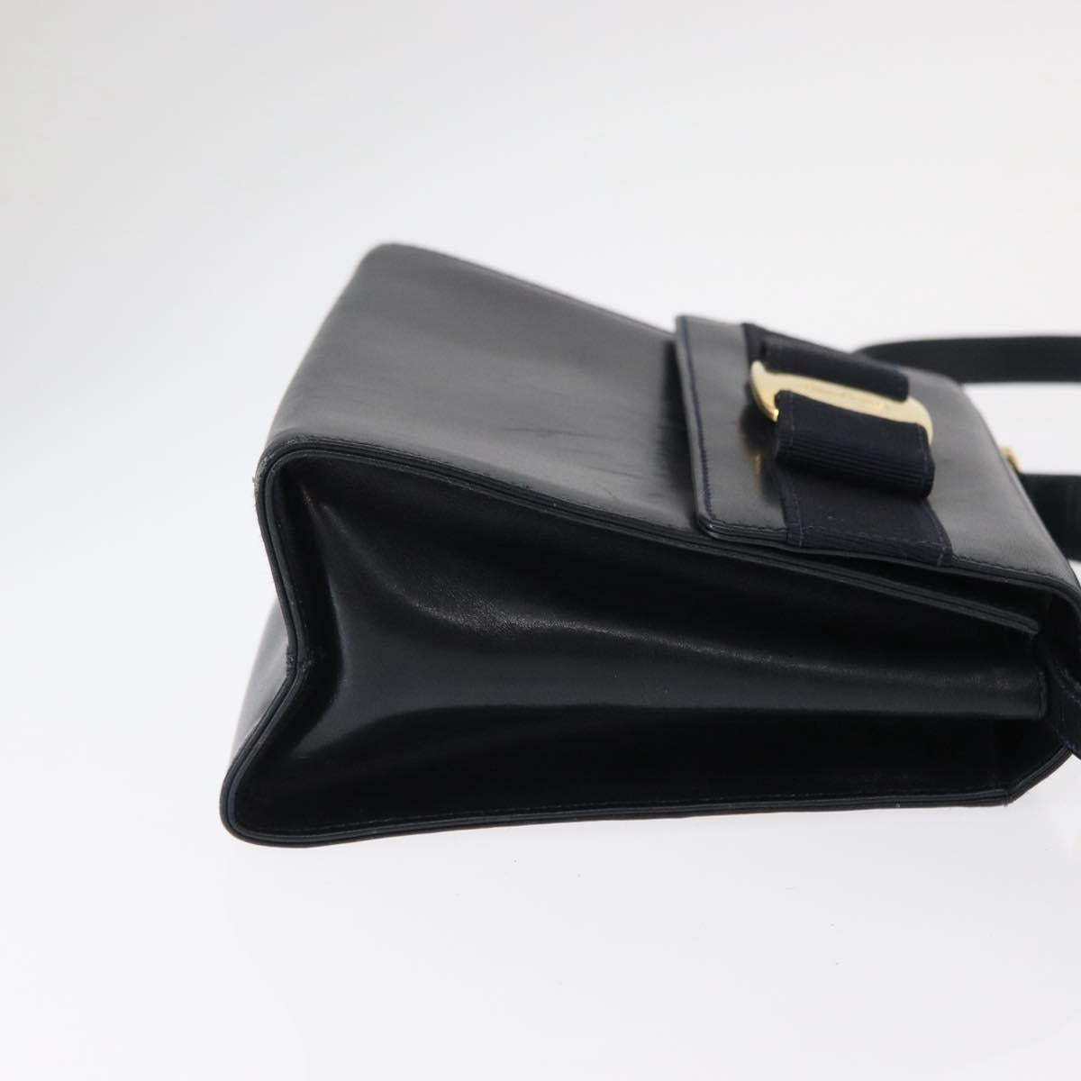 Salvatore Ferragamo Vala Hand Bag Leather 2way Navy Gold Auth 154340