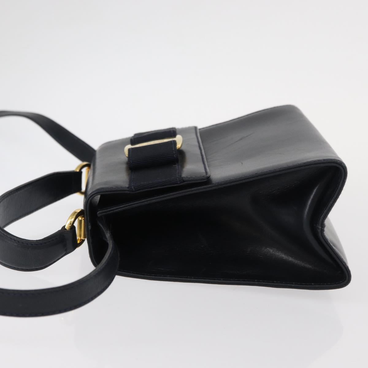 Salvatore Ferragamo Vala Hand Bag Leather 2way Navy Gold Auth 154340