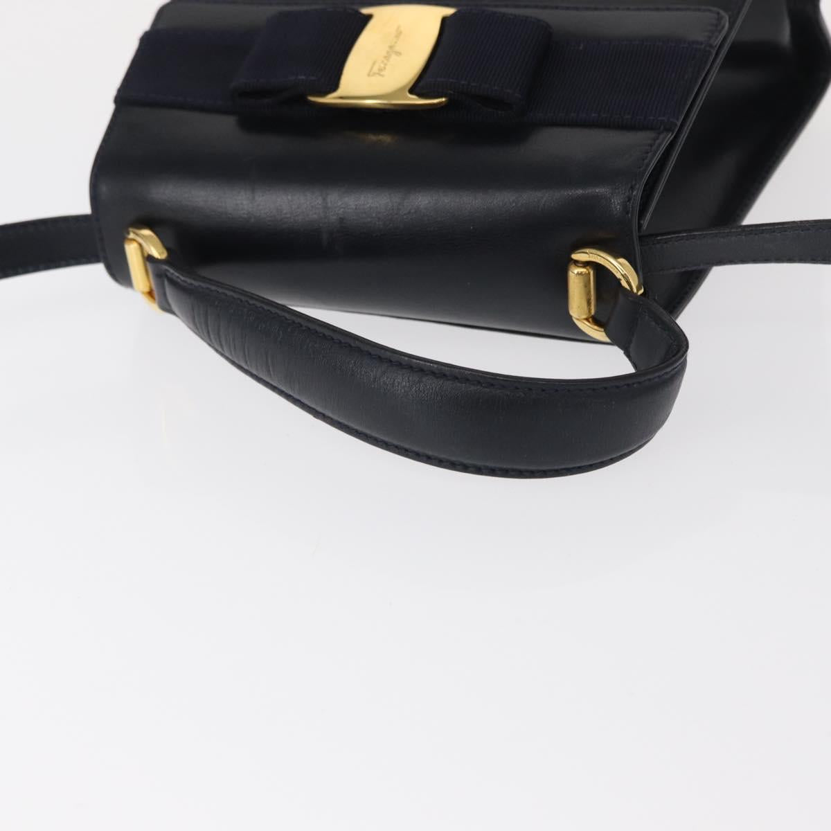 Salvatore Ferragamo Vala Hand Bag Leather 2way Navy Gold Auth 154340