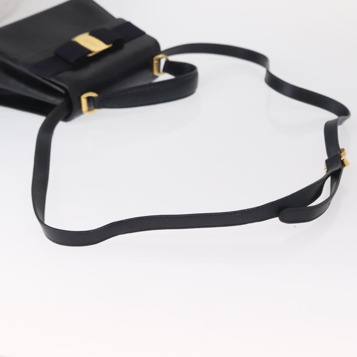 Salvatore Ferragamo Vala Hand Bag Leather 2way Navy Gold Auth 154340