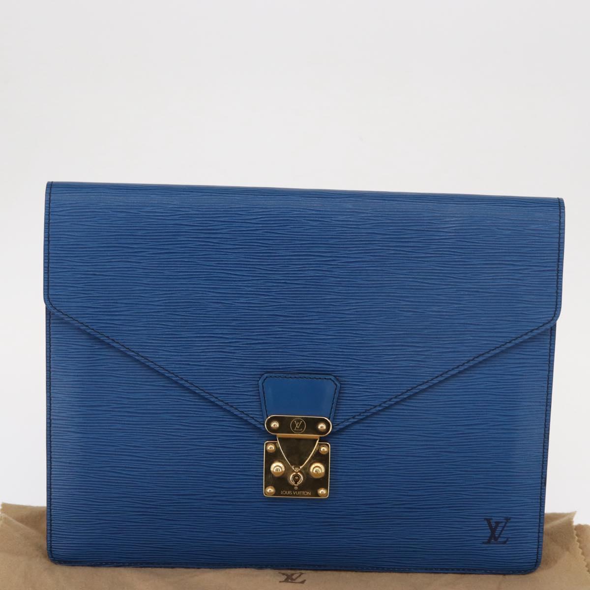 LOUIS VUITTON Epi Porte Documents Senatur Clutch Bag Blue M54455 LV Auth 154359