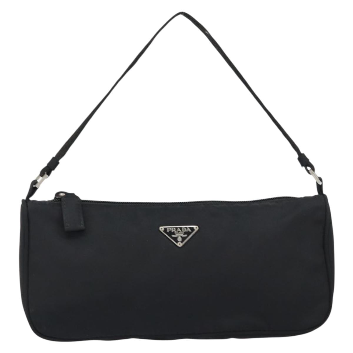 PRADA Accessory Pouch Nylon Black Silver Auth 154368