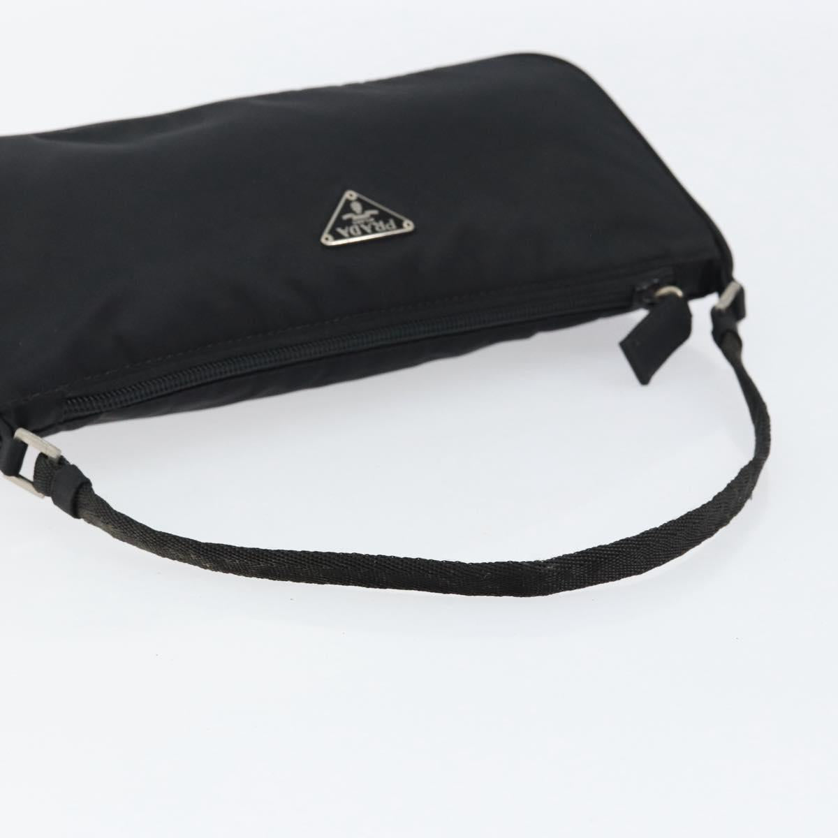 PRADA Accessory Pouch Nylon Black Silver Auth 154368