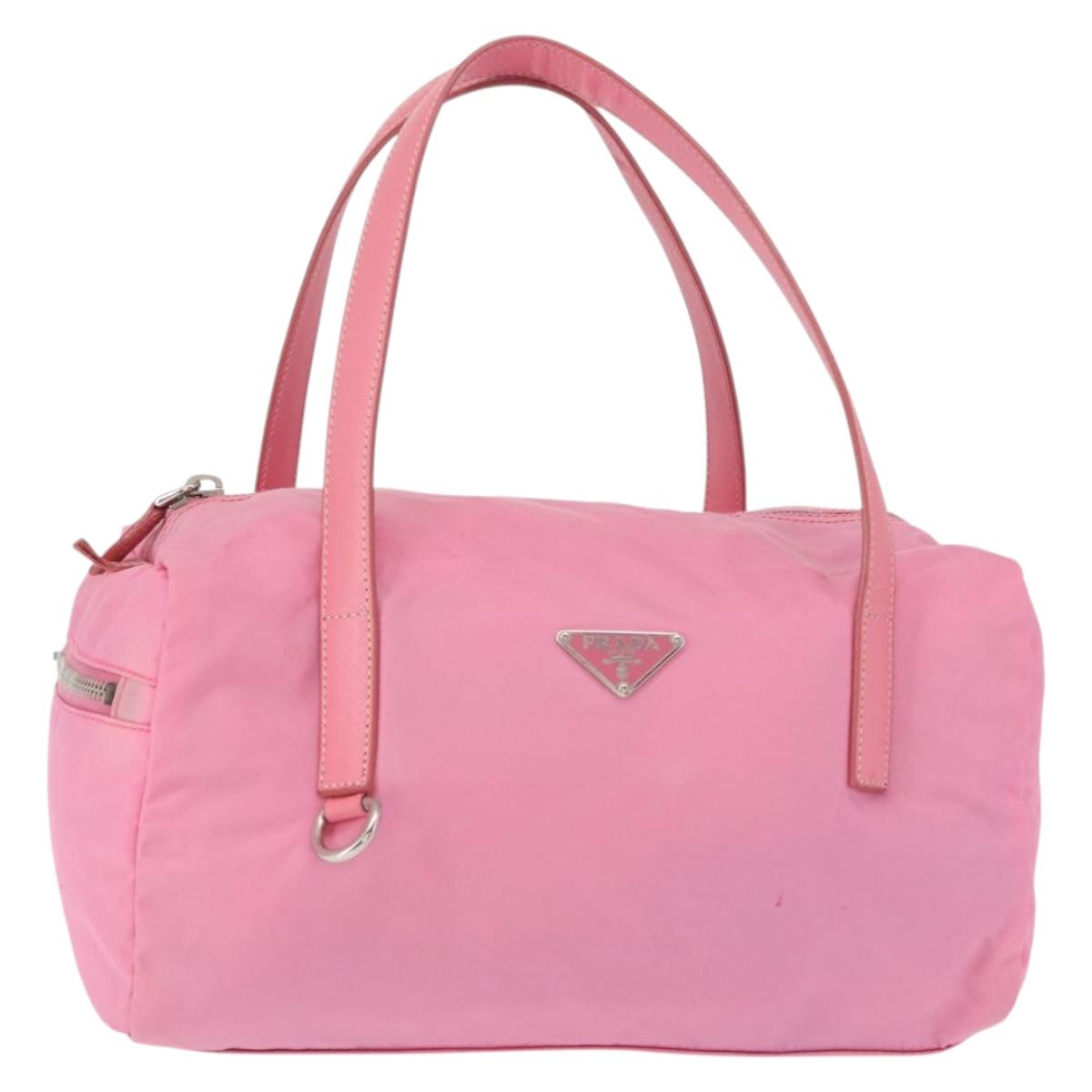 PRADA Hand Bag Nylon Pink Silver Auth 154369