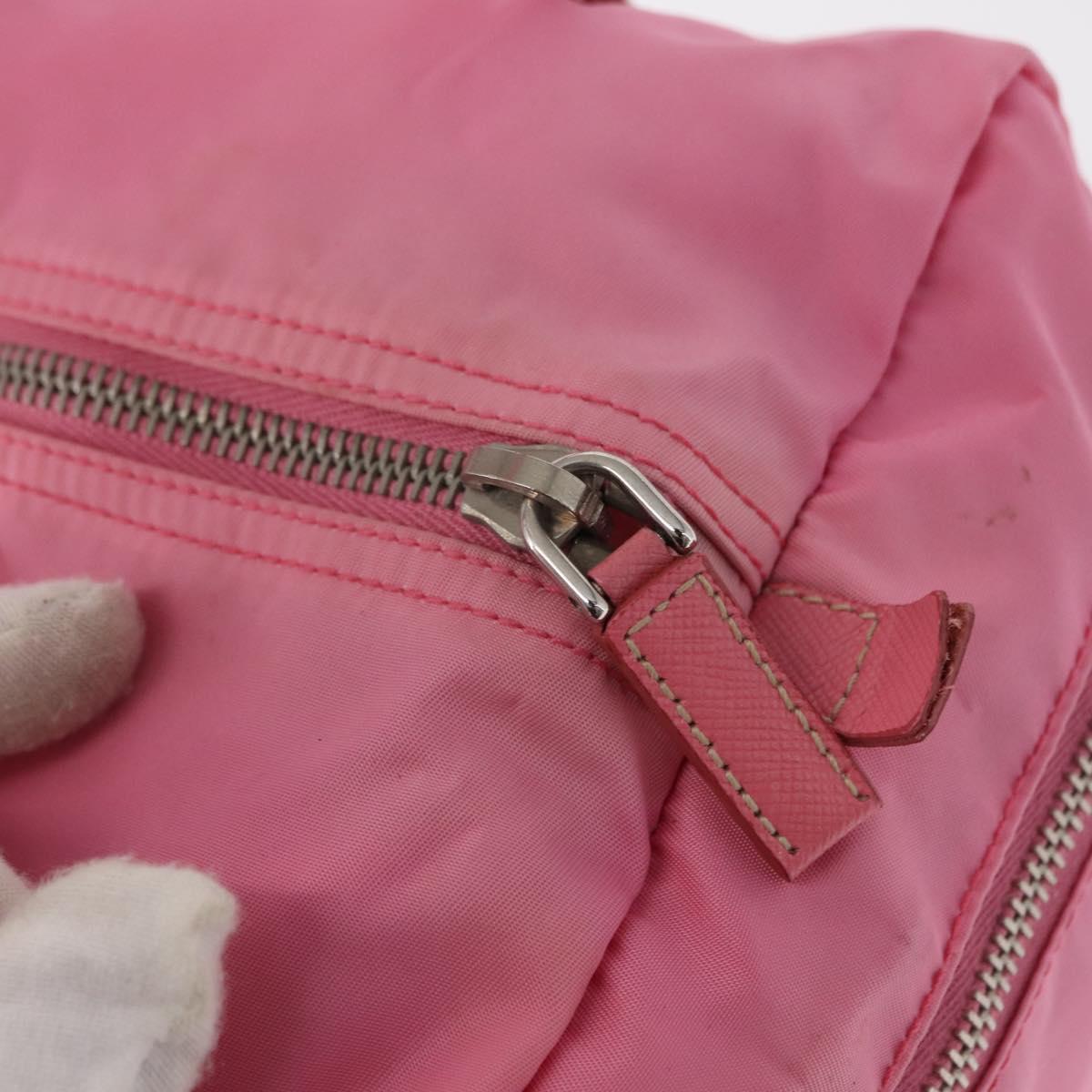 PRADA Hand Bag Nylon Pink Silver Auth 154369