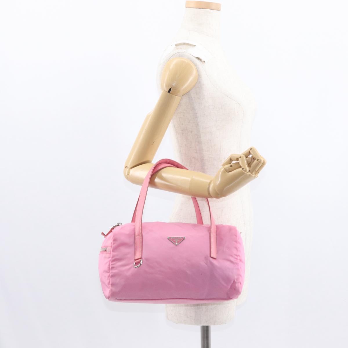 PRADA Hand Bag Nylon Pink Silver Auth 154369