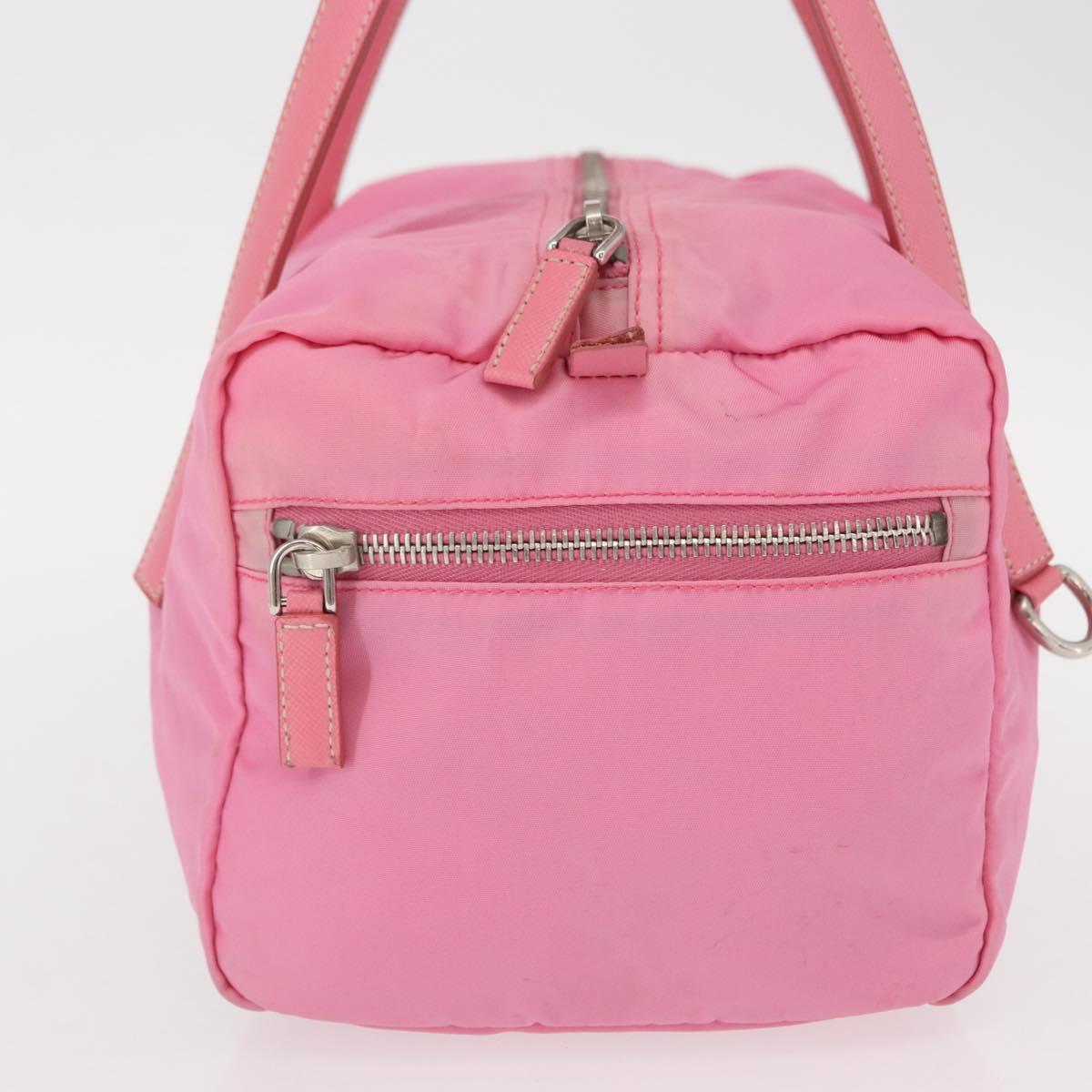 PRADA Hand Bag Nylon Pink Silver Auth 154369