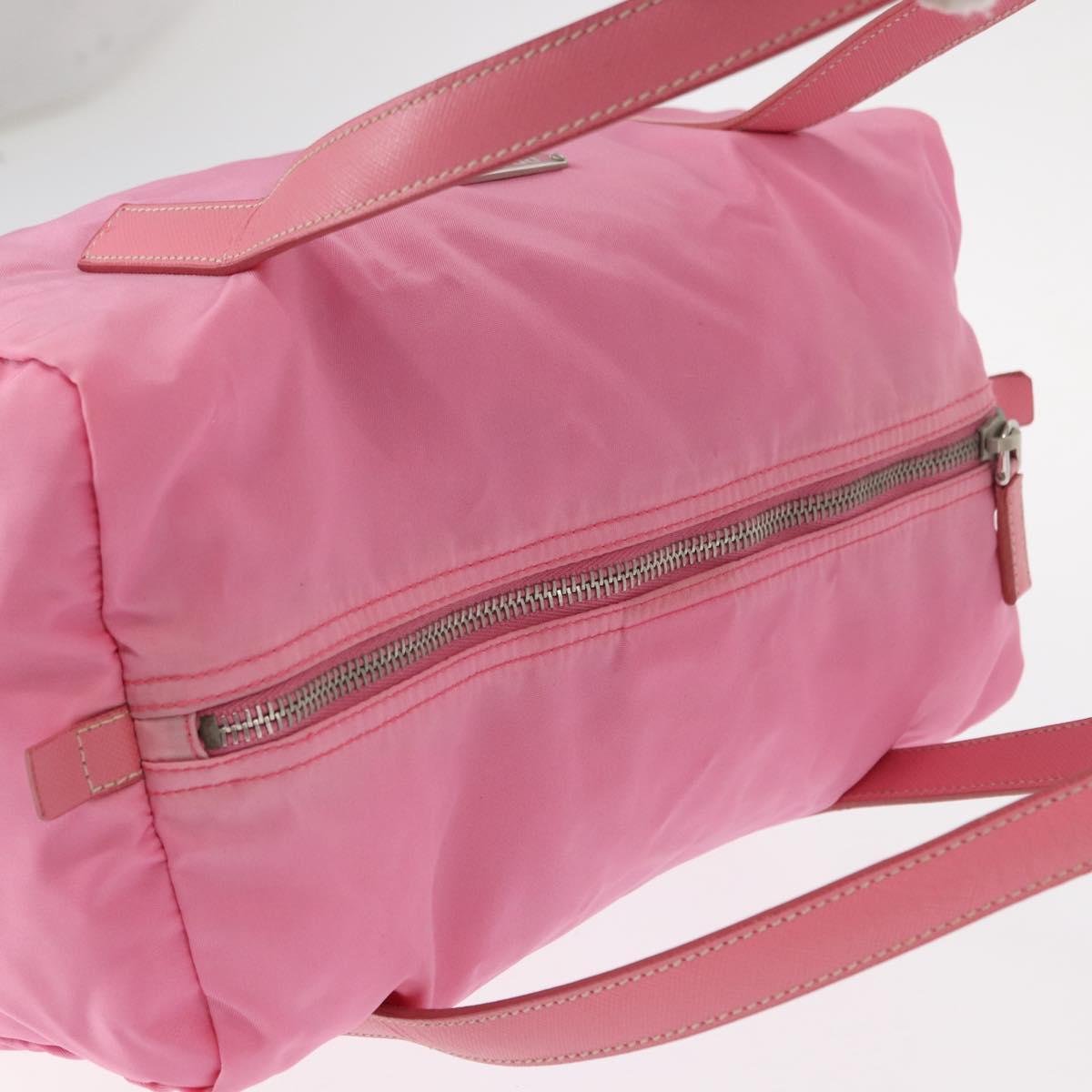PRADA Hand Bag Nylon Pink Silver Auth 154369