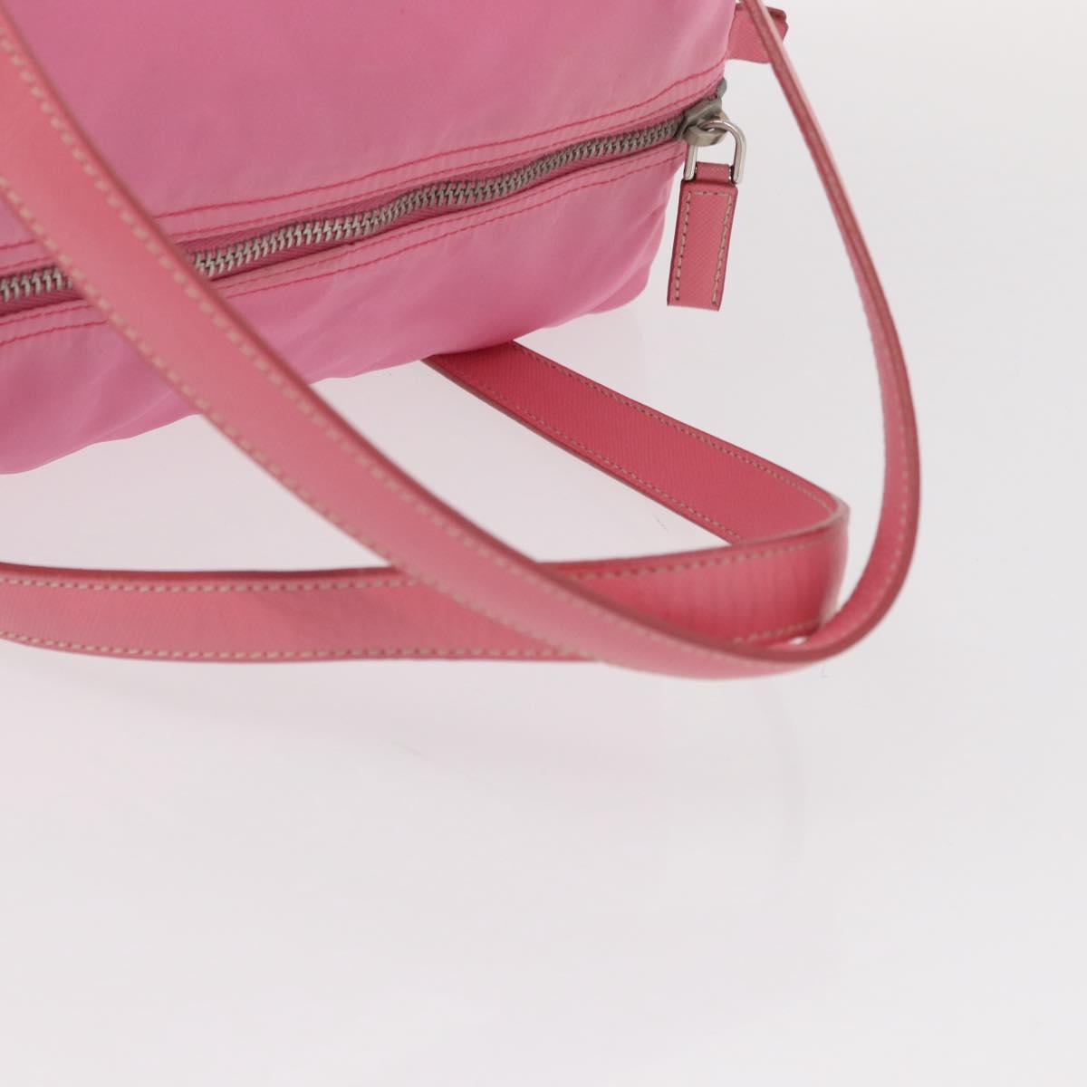 PRADA Hand Bag Nylon Pink Silver Auth 154369