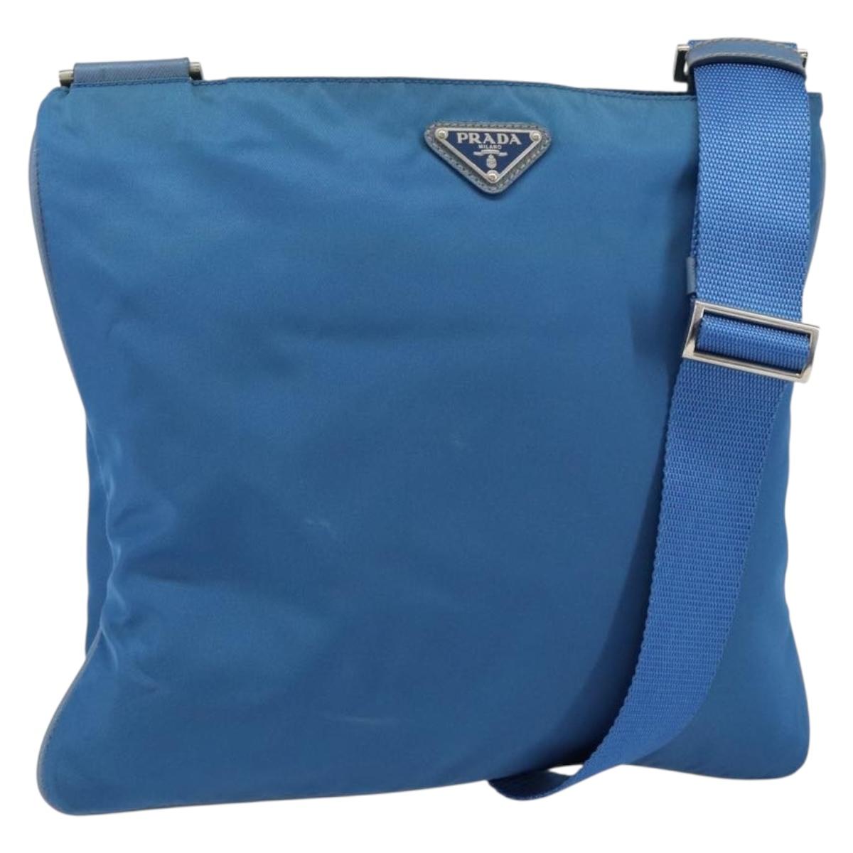 PRADA Shoulder Bag Nylon Blue Silver Auth 154370V