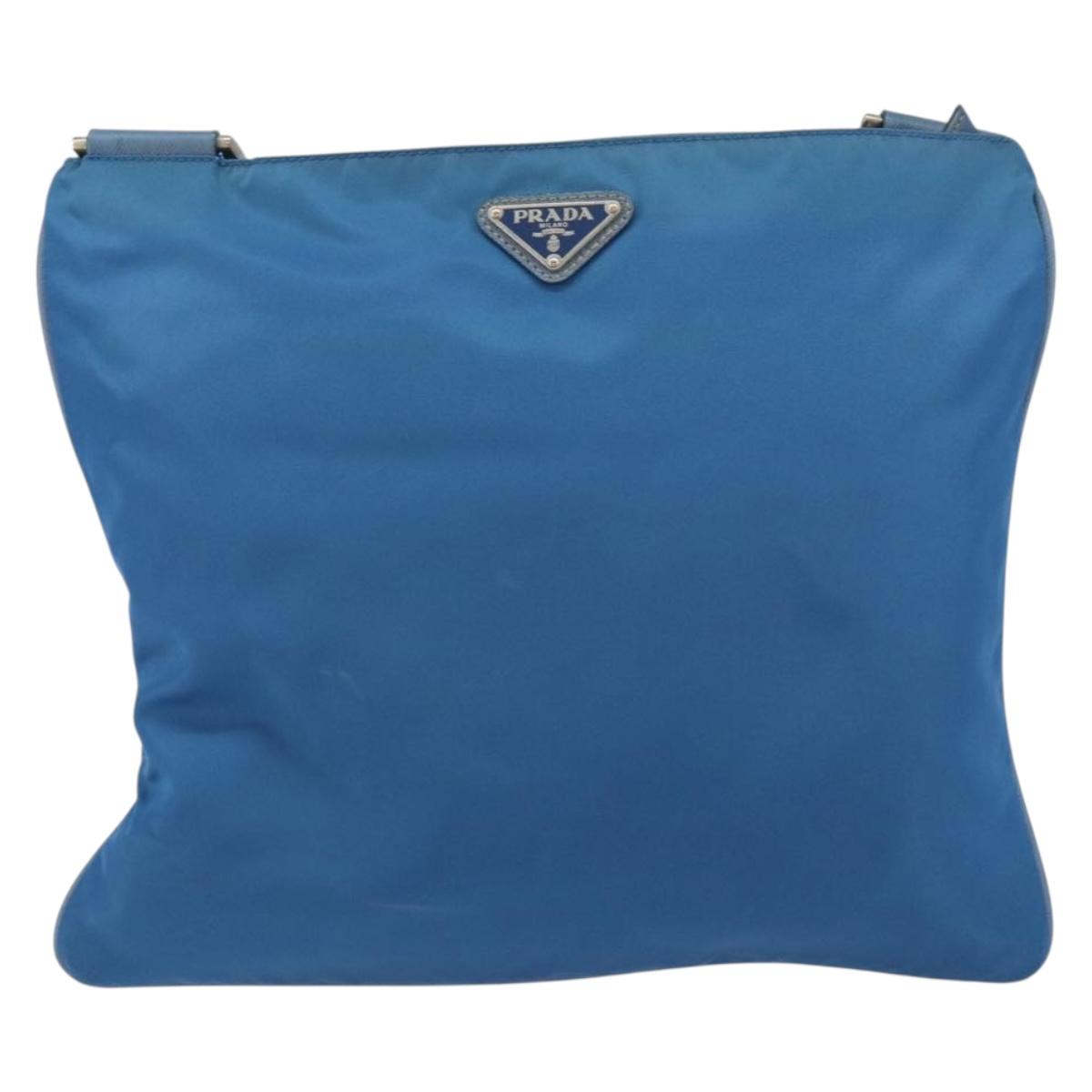 PRADA Shoulder Bag Nylon Blue Silver Auth 154370V