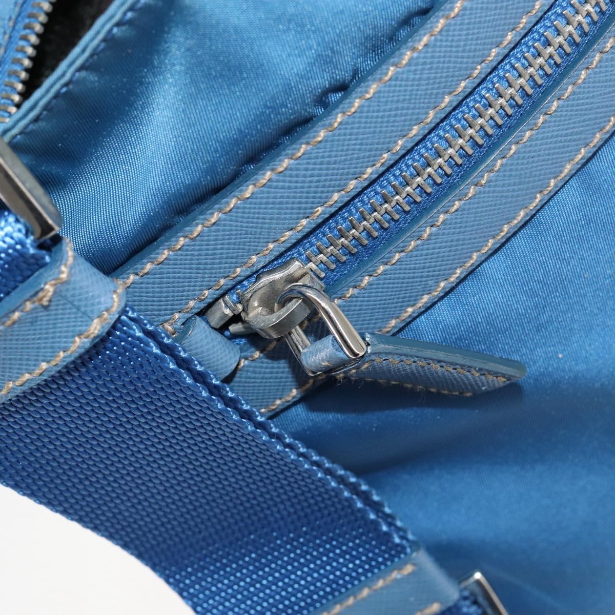 PRADA Shoulder Bag Nylon Blue Silver Auth 154370V