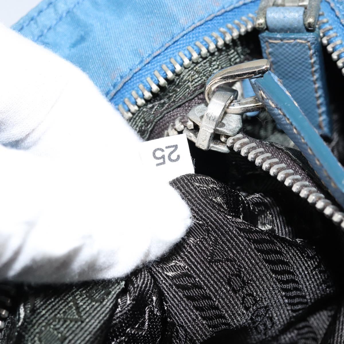 PRADA Shoulder Bag Nylon Blue Silver Auth 154370V