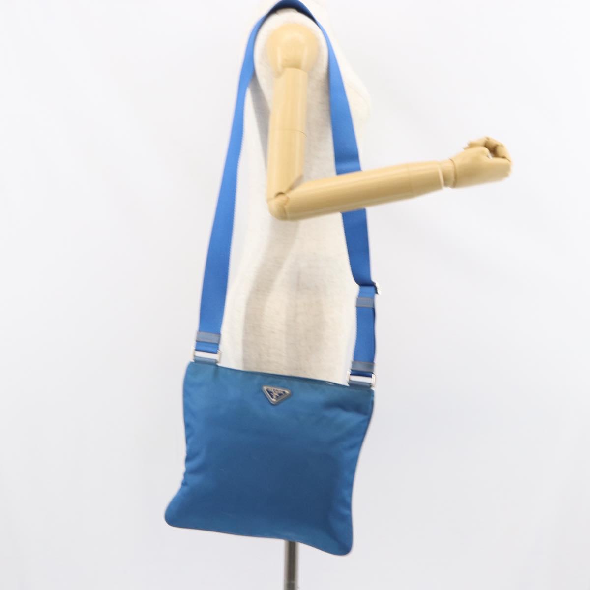 PRADA Shoulder Bag Nylon Blue Silver Auth 154370V