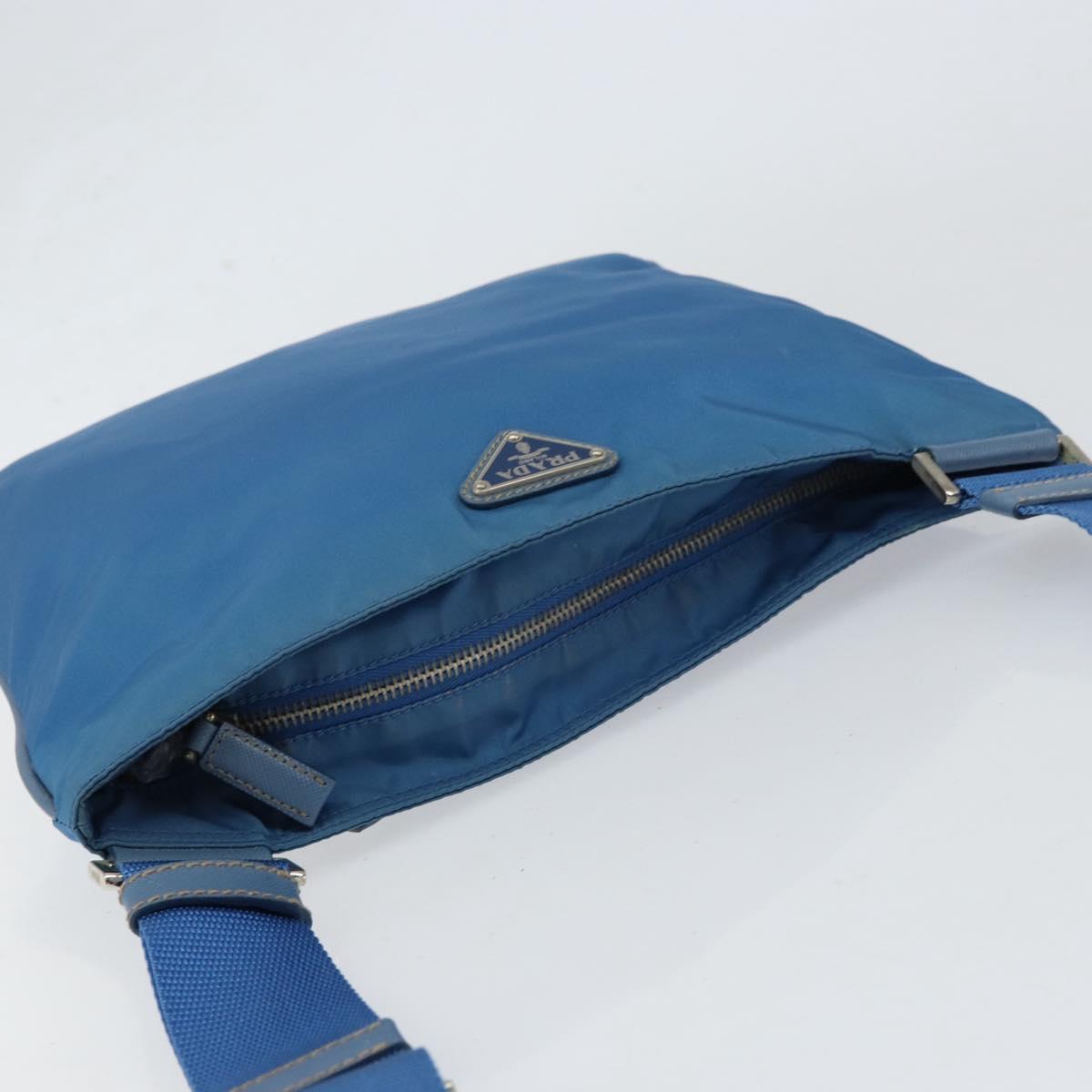 PRADA Shoulder Bag Nylon Blue Silver Auth 154370V