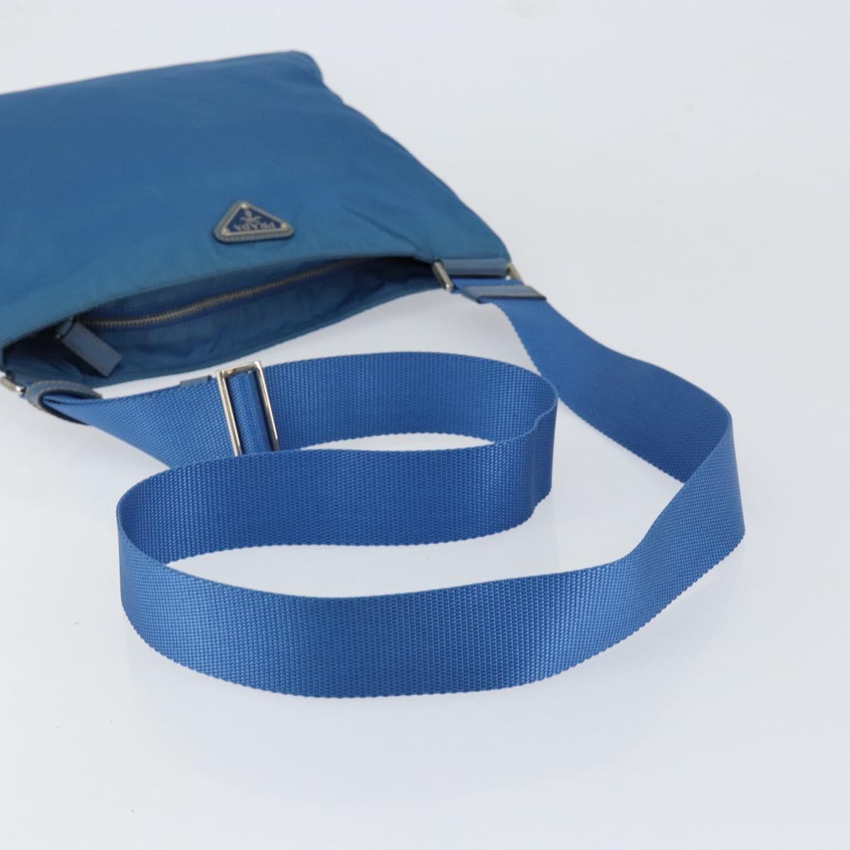 PRADA Shoulder Bag Nylon Blue Silver Auth 154370V