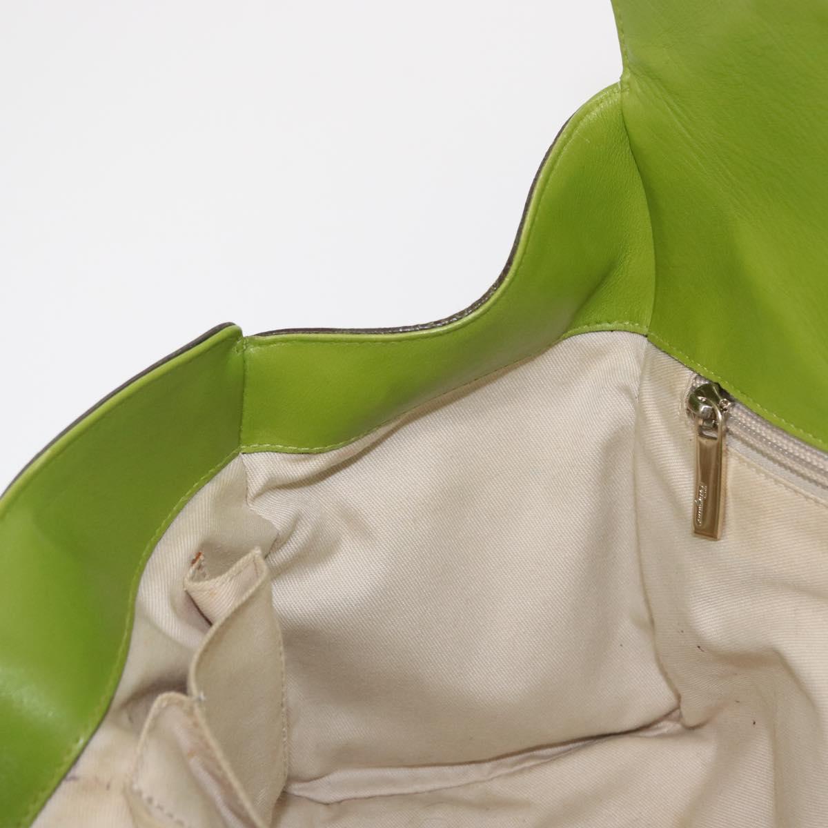 Salvatore Ferragamo Gancini Hand Bag Leather Green Gold Auth 154371