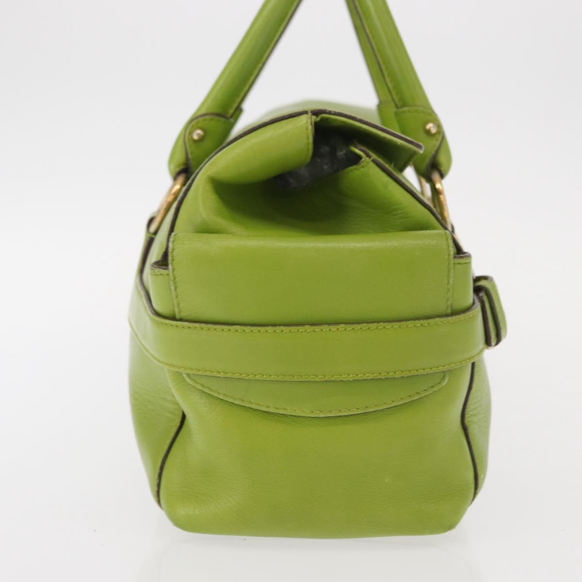 Salvatore Ferragamo Gancini Hand Bag Leather Green Gold Auth 154371