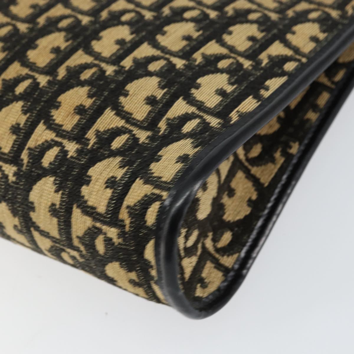 Christian Dior Trotter Canvas Shoulder Bag Navy Gold Auth 154374