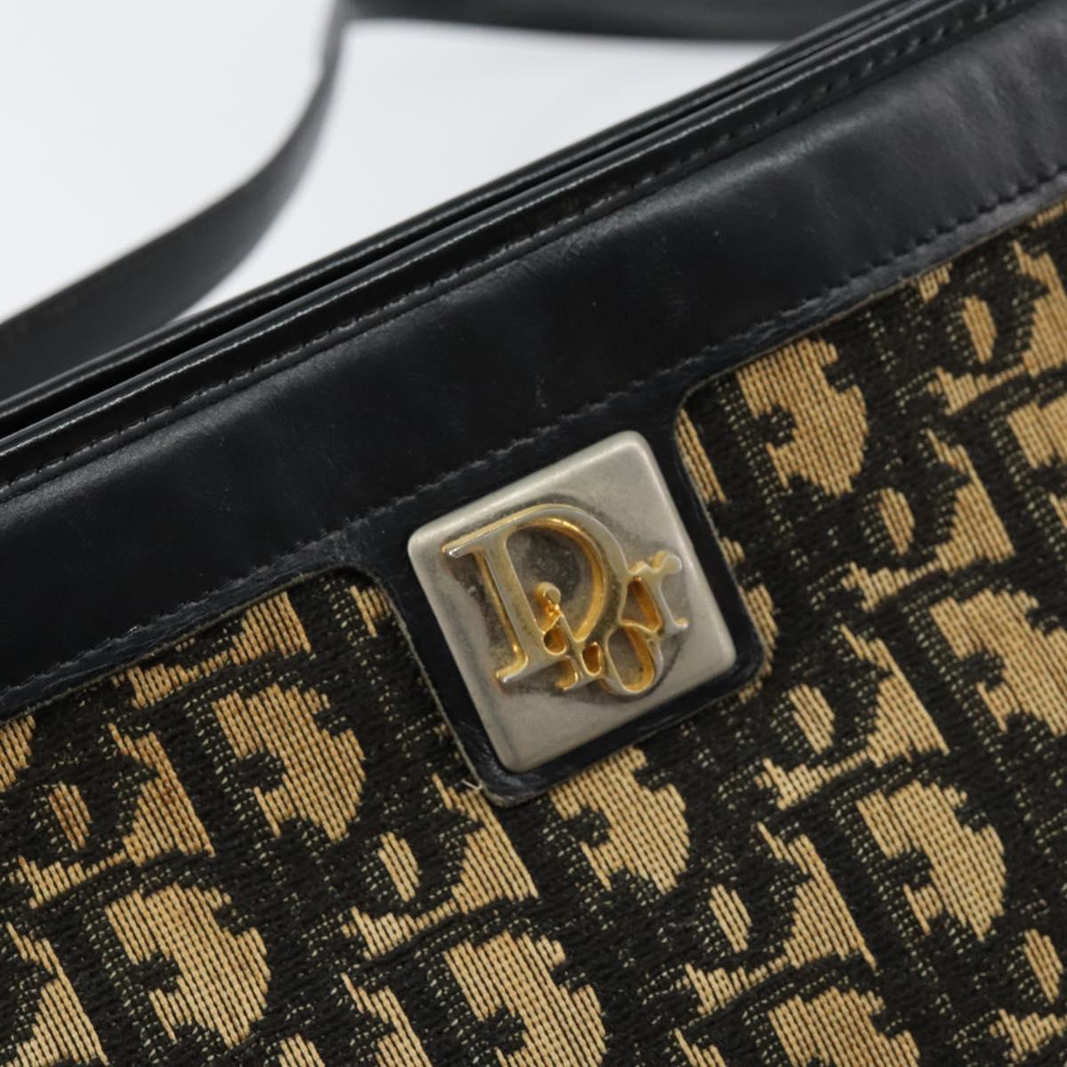 Christian Dior Trotter Canvas Shoulder Bag Navy Gold Auth 154374