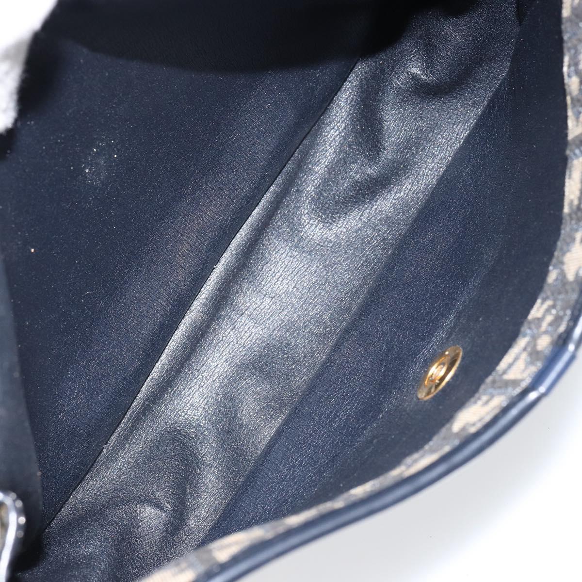 Christian Dior Trotter Canvas Shoulder Bag Navy Gold Auth 154375