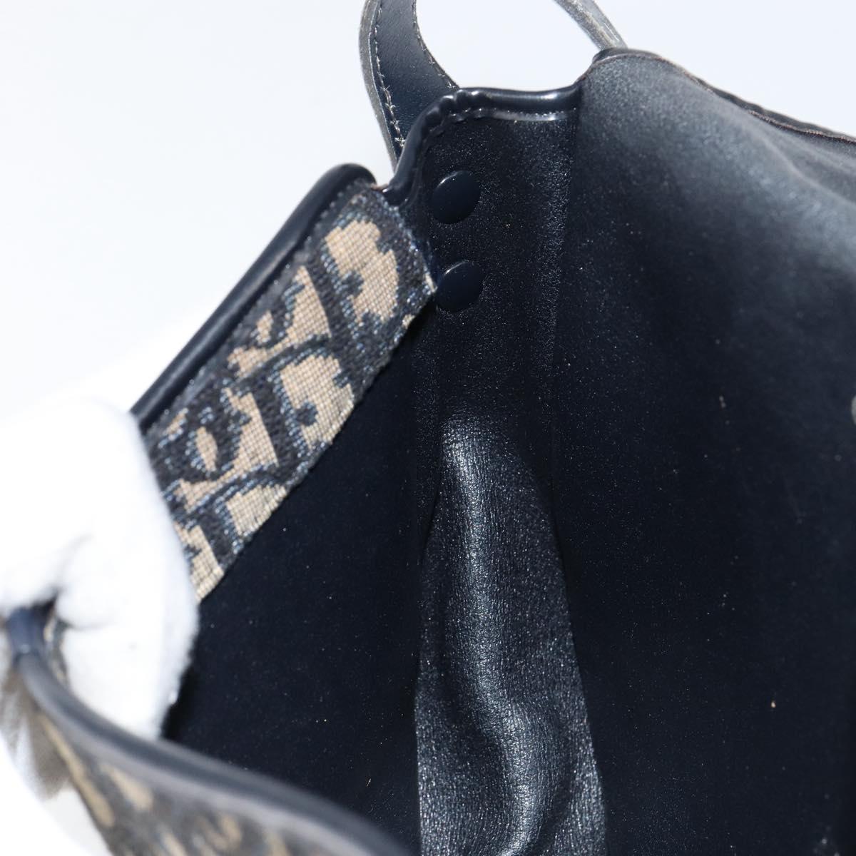 Christian Dior Trotter Canvas Shoulder Bag Navy Gold Auth 154375