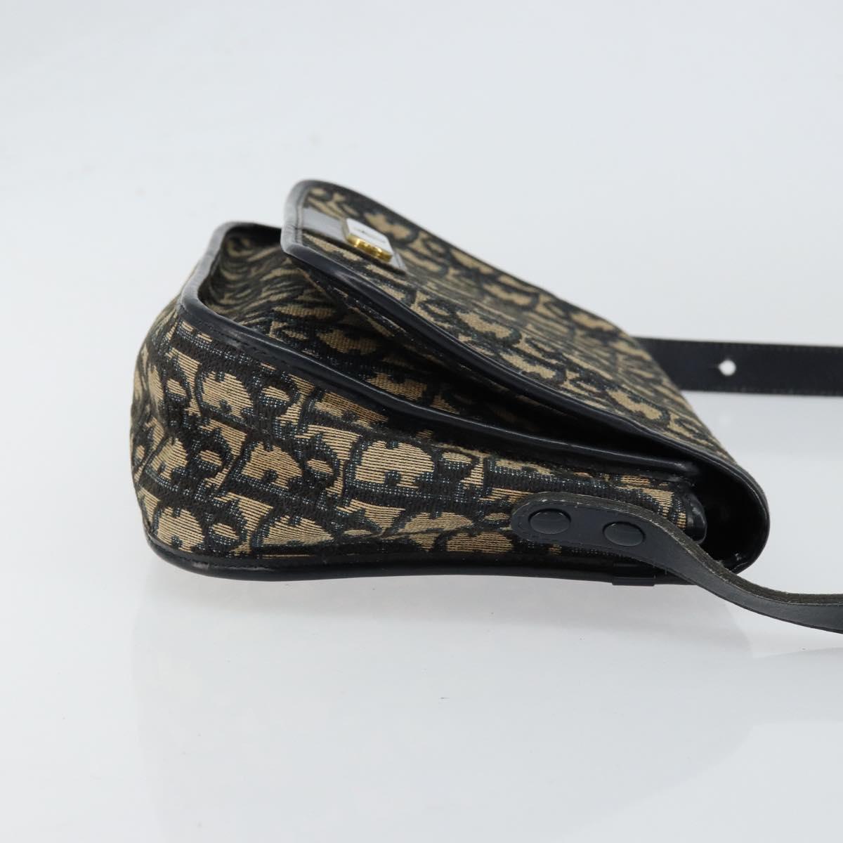 Christian Dior Trotter Canvas Shoulder Bag Navy Gold Auth 154375