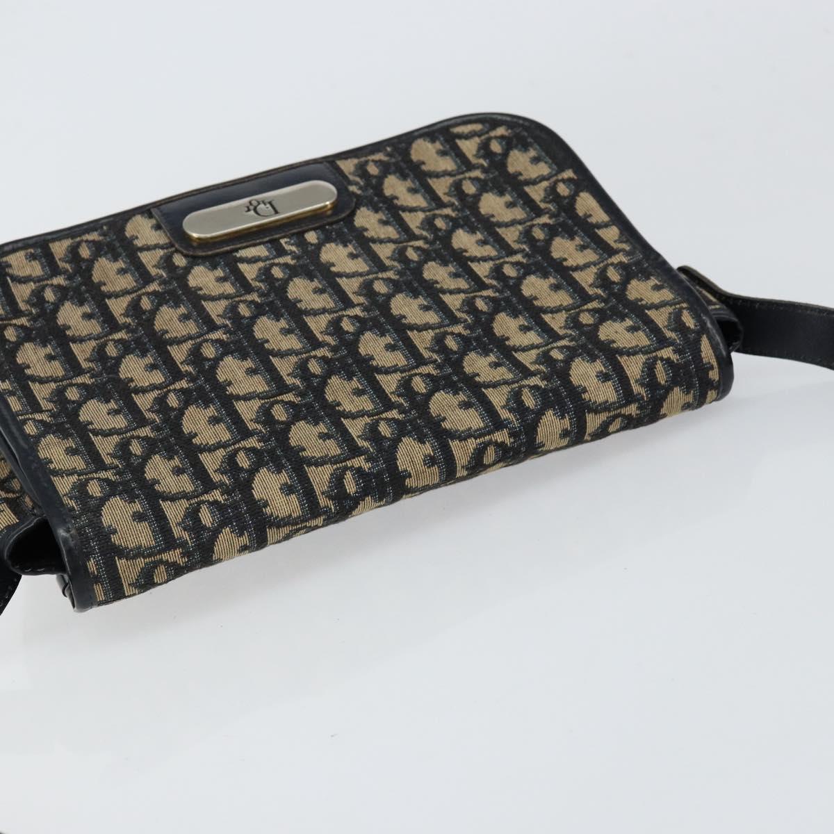 Christian Dior Trotter Canvas Shoulder Bag Navy Gold Auth 154375