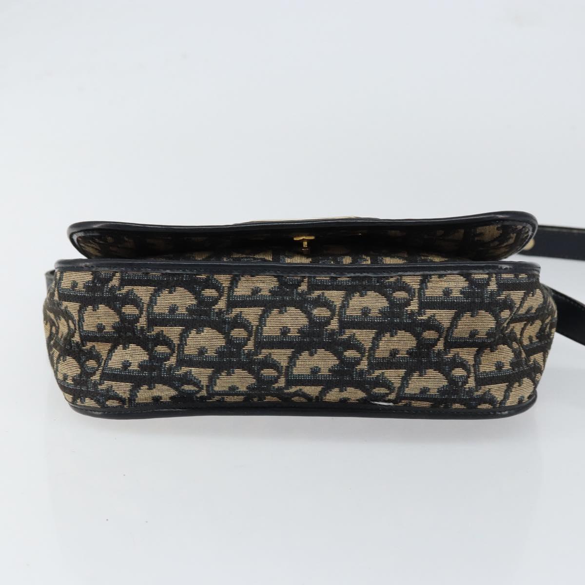 Christian Dior Trotter Canvas Shoulder Bag Navy Gold Auth 154375