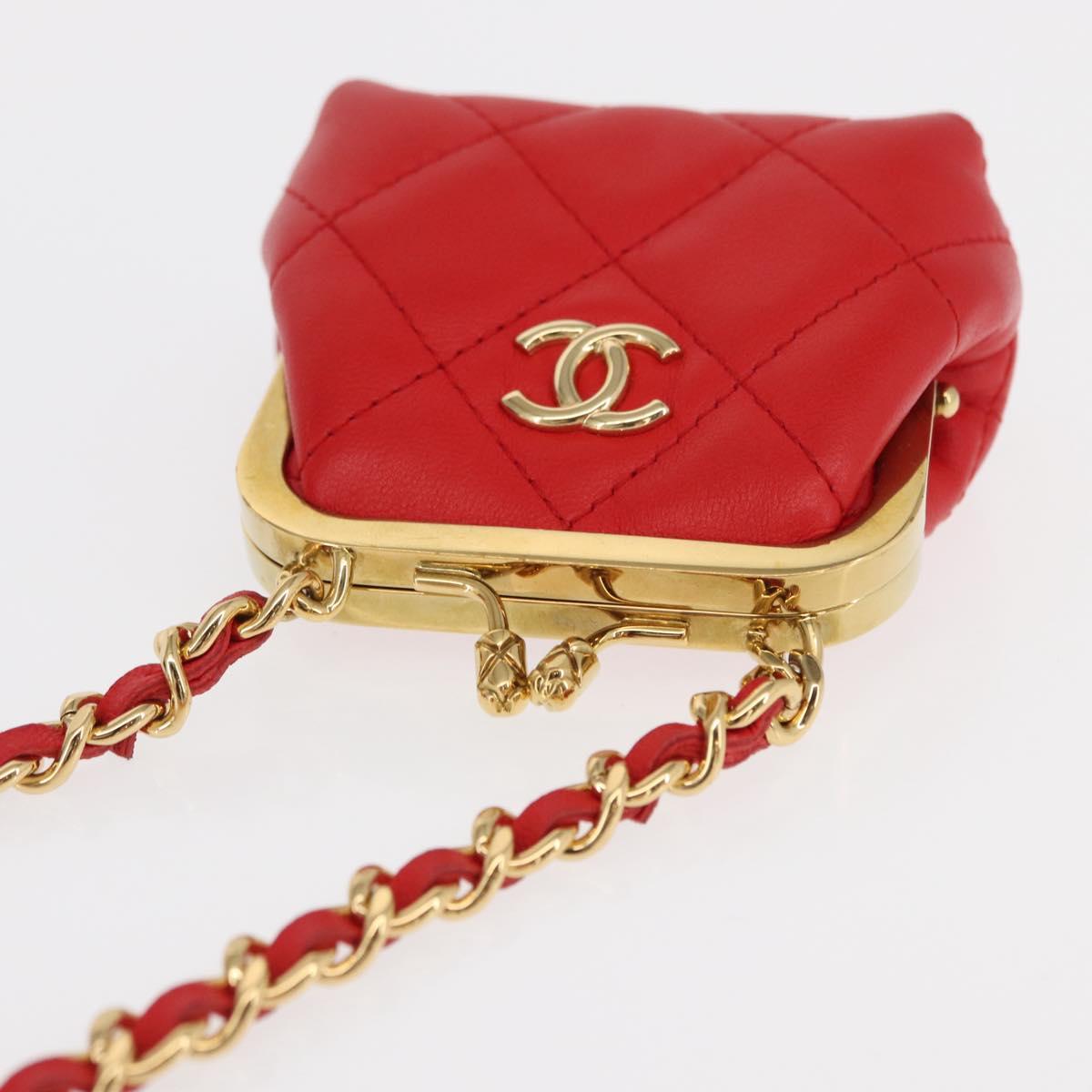 CHANEL Matelasse Chain Shoulder Pouch Bag Lamb Skin Red Gold CC Auth 154389SAM