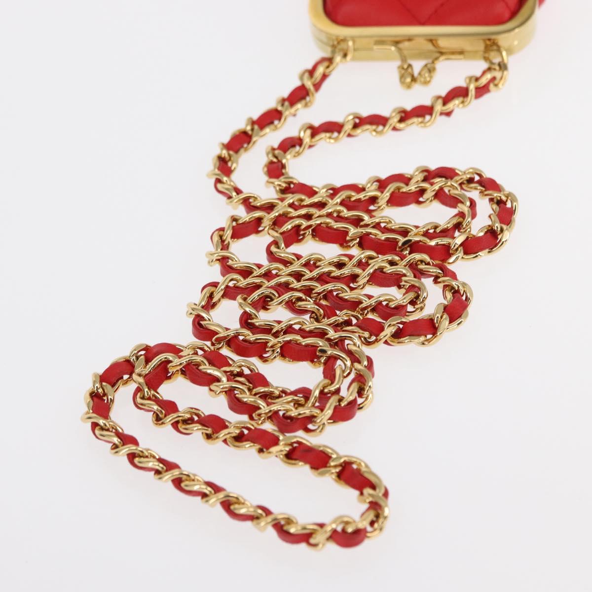 CHANEL Matelasse Chain Shoulder Pouch Bag Lamb Skin Red Gold CC Auth 154389SAM
