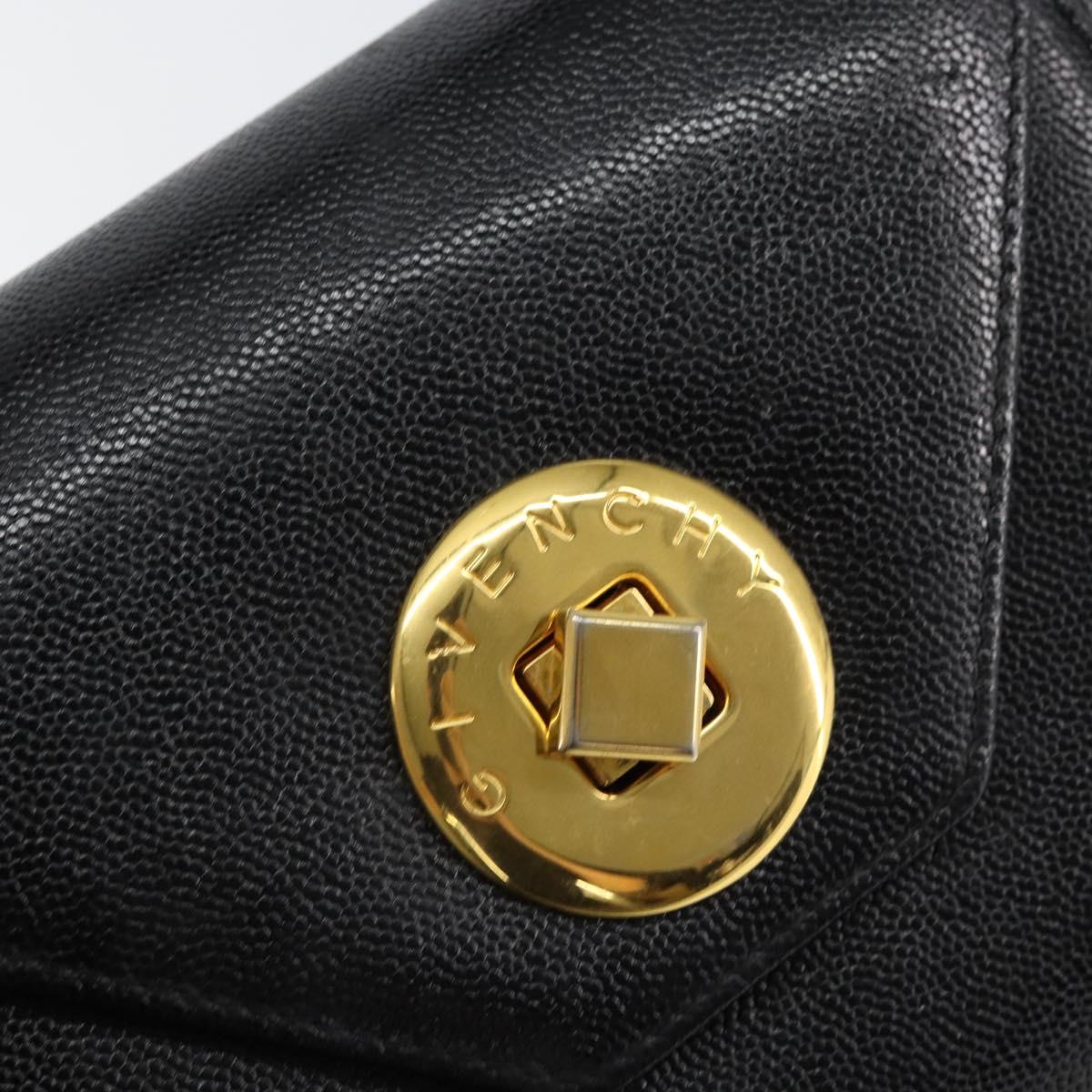 GIVENCHY Hand Bag Leather Black Gold Auth 154410