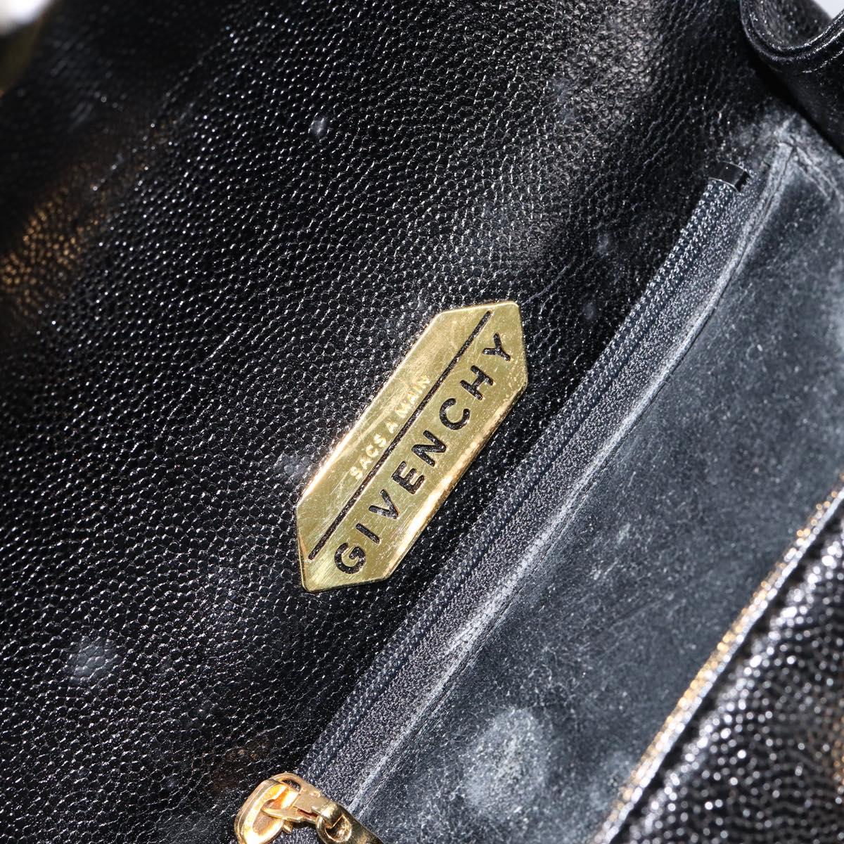 GIVENCHY Hand Bag Leather Black Gold Auth 154410