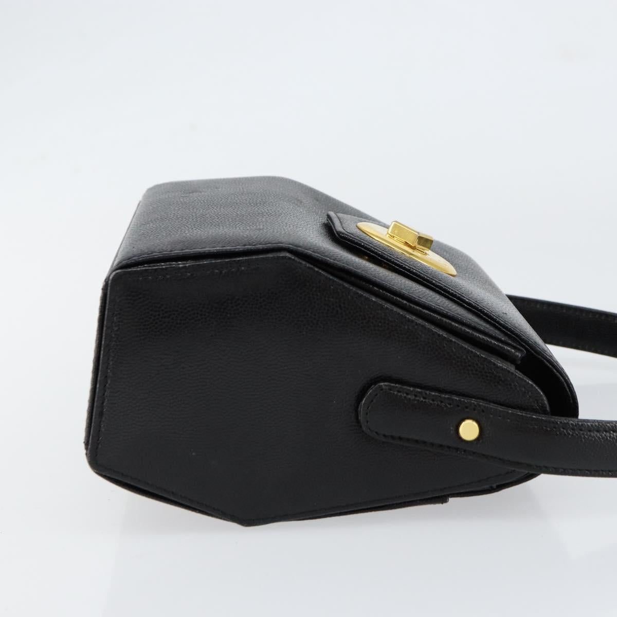 GIVENCHY Hand Bag Leather Black Gold Auth 154410