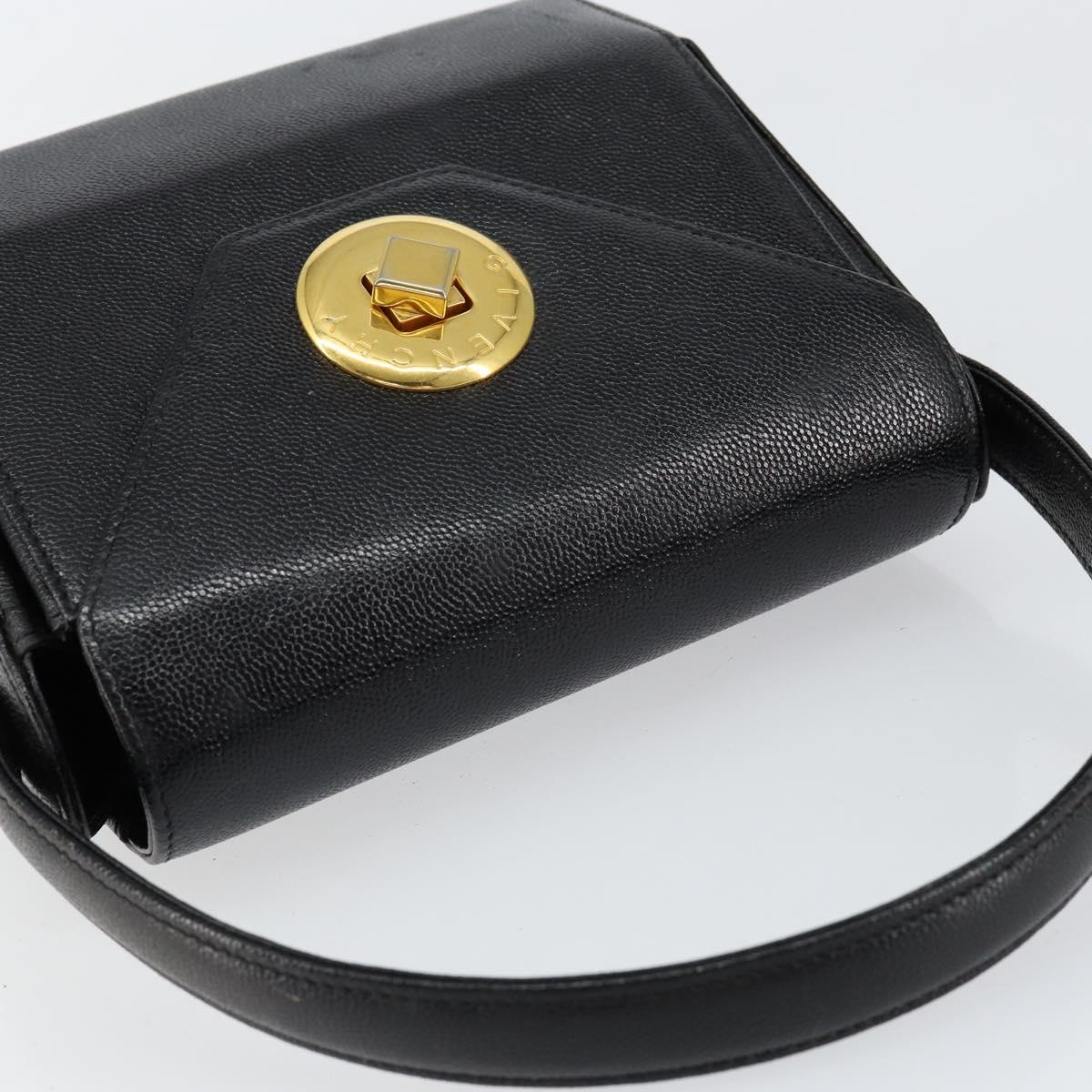 GIVENCHY Hand Bag Leather Black Gold Auth 154410