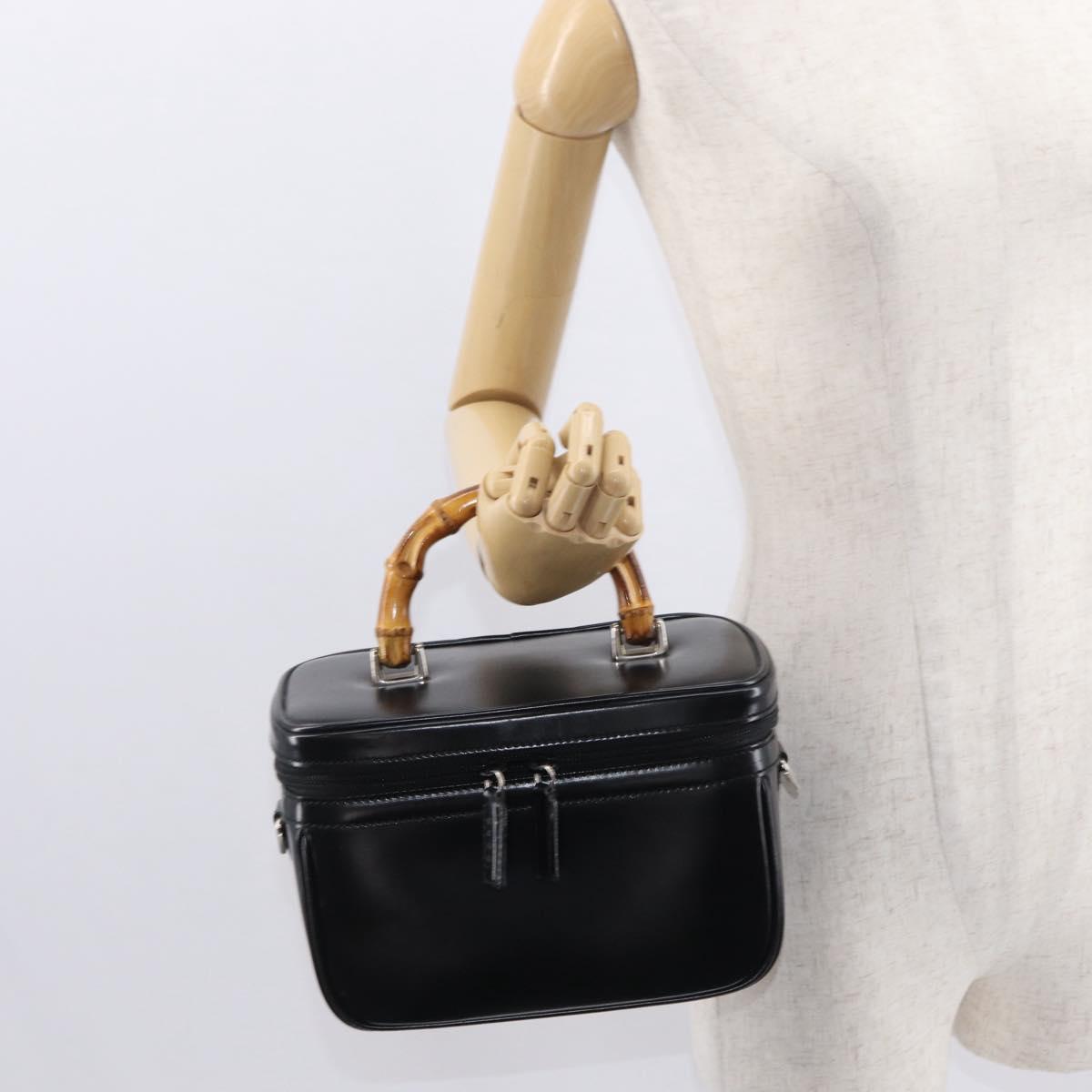 GUCCI Vanity Bamboo Hand Bag Nylon Black Silver 013 2122 2490 Auth 154411