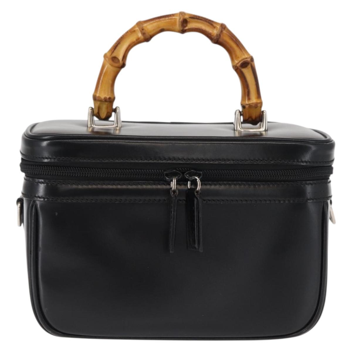 GUCCI Vanity Bamboo Hand Bag Nylon Black Silver 013 2122 2490 Auth 154411
