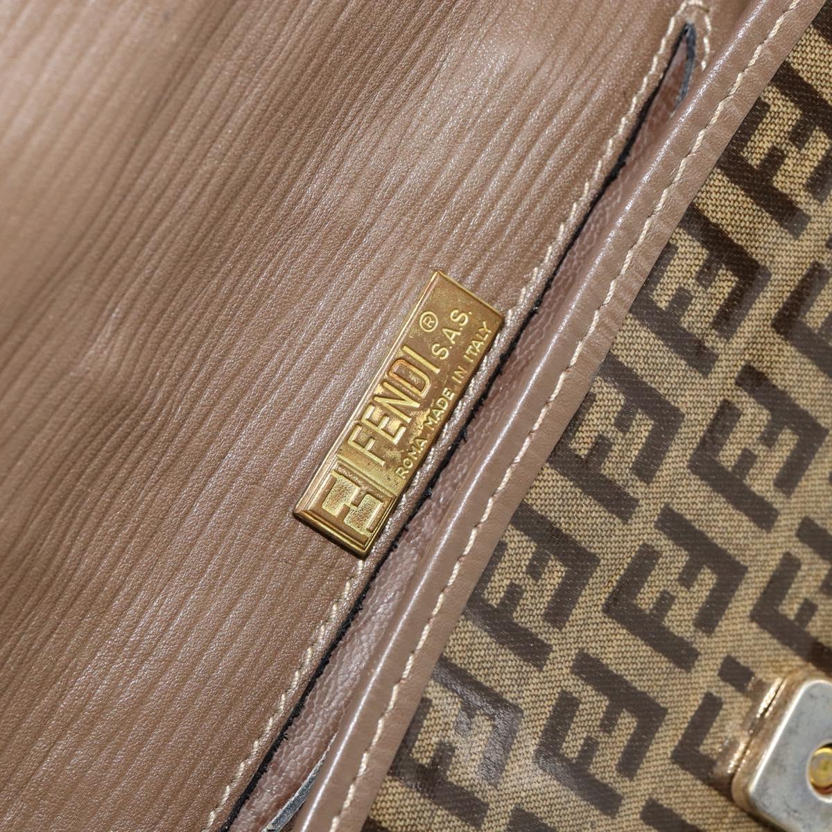 FENDI Zucchino Canvas Shoulder Bag Enamel Beige Brown Auth 154412