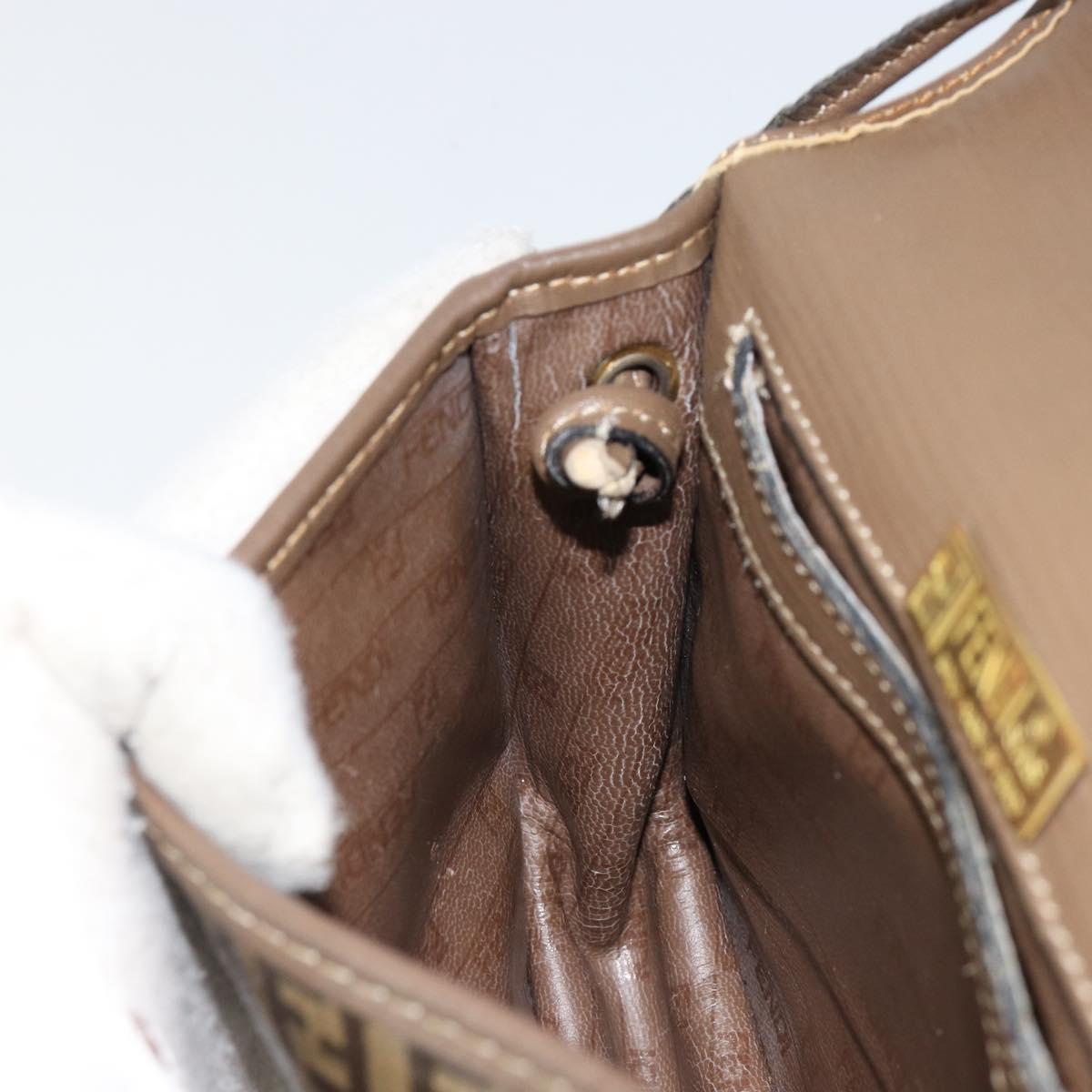 FENDI Zucchino Canvas Shoulder Bag Enamel Beige Brown Auth 154412