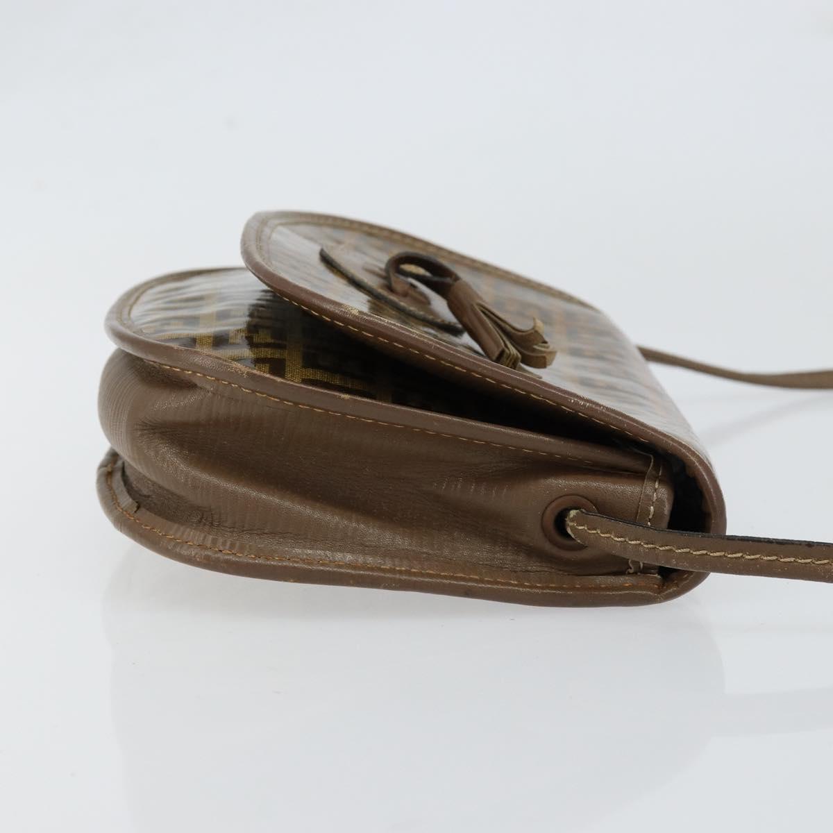 FENDI Zucchino Canvas Shoulder Bag Enamel Beige Brown Auth 154412