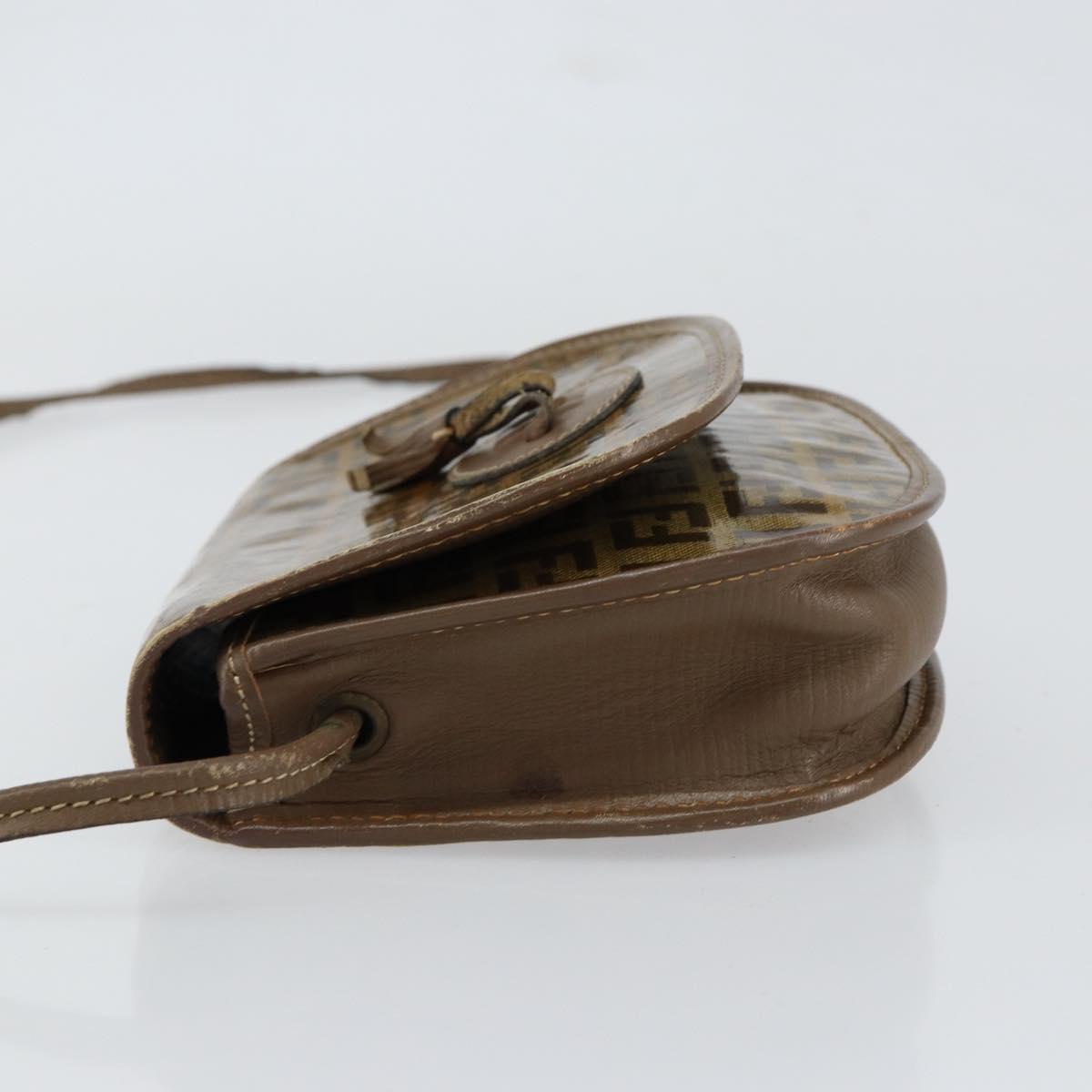 FENDI Zucchino Canvas Shoulder Bag Enamel Beige Brown Auth 154412