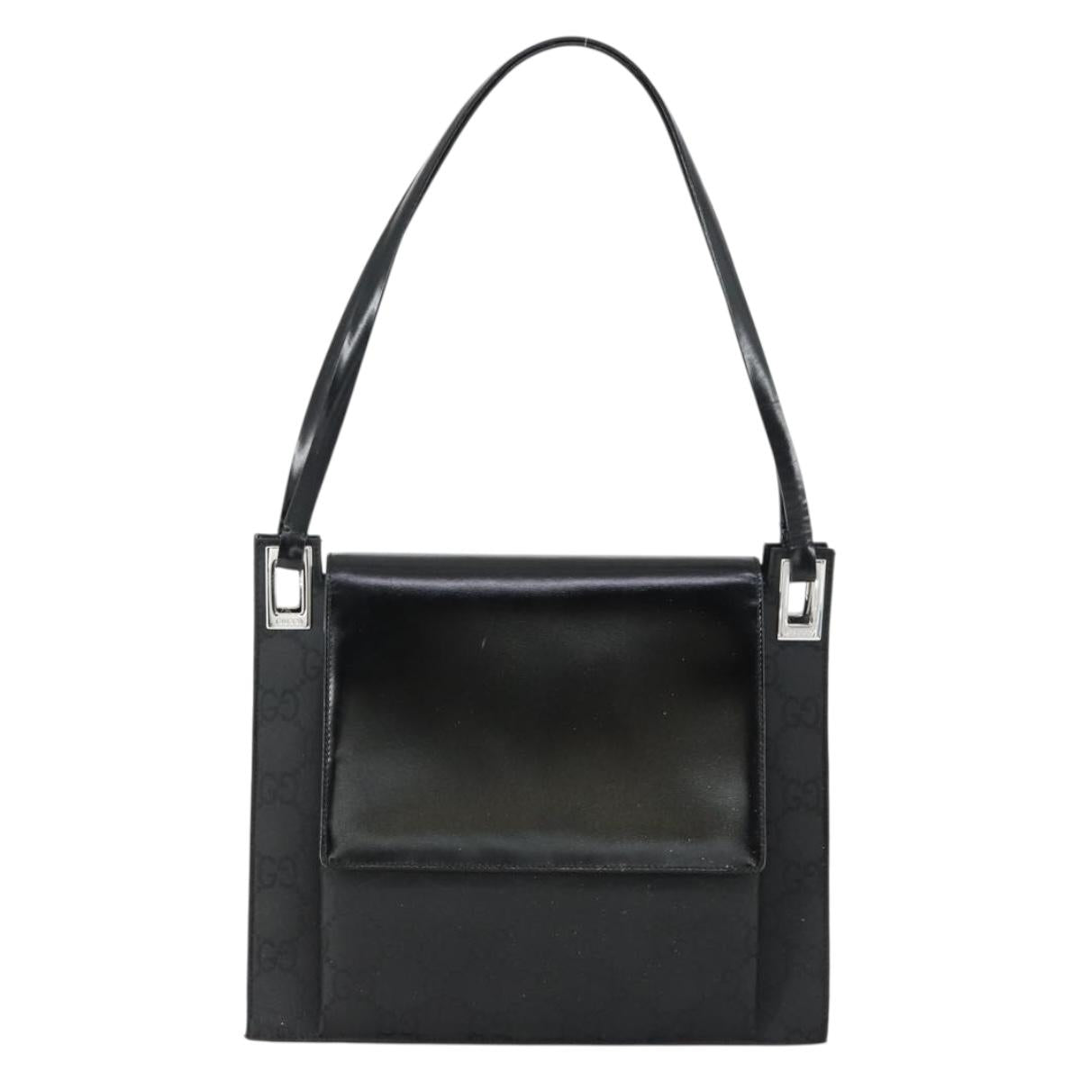 GUCCI GG Canvas Shoulder Bag Nylon Black Silver 001 3132 Auth 154414