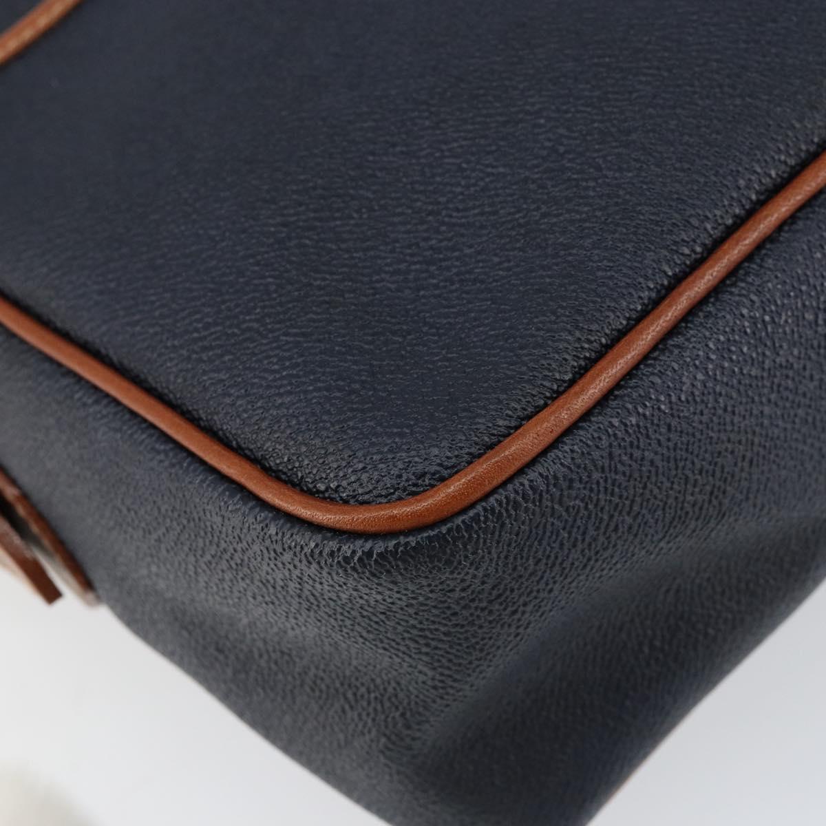 Burberrys Shoulder Bag Leather PVC Navy Gold Auth 154415