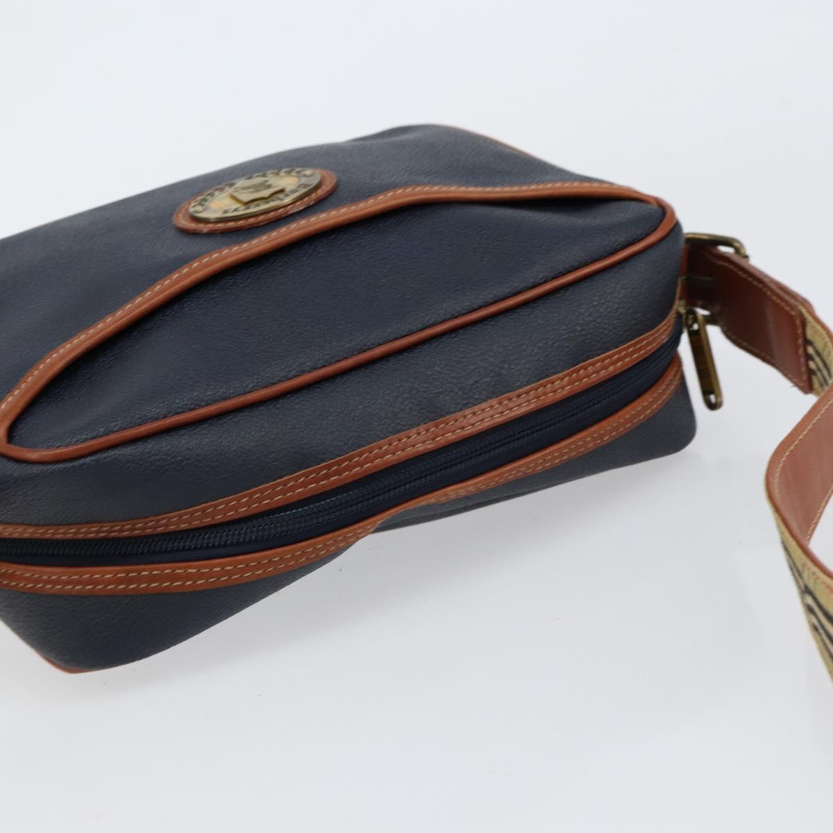 Burberrys Shoulder Bag Leather PVC Navy Gold Auth 154415