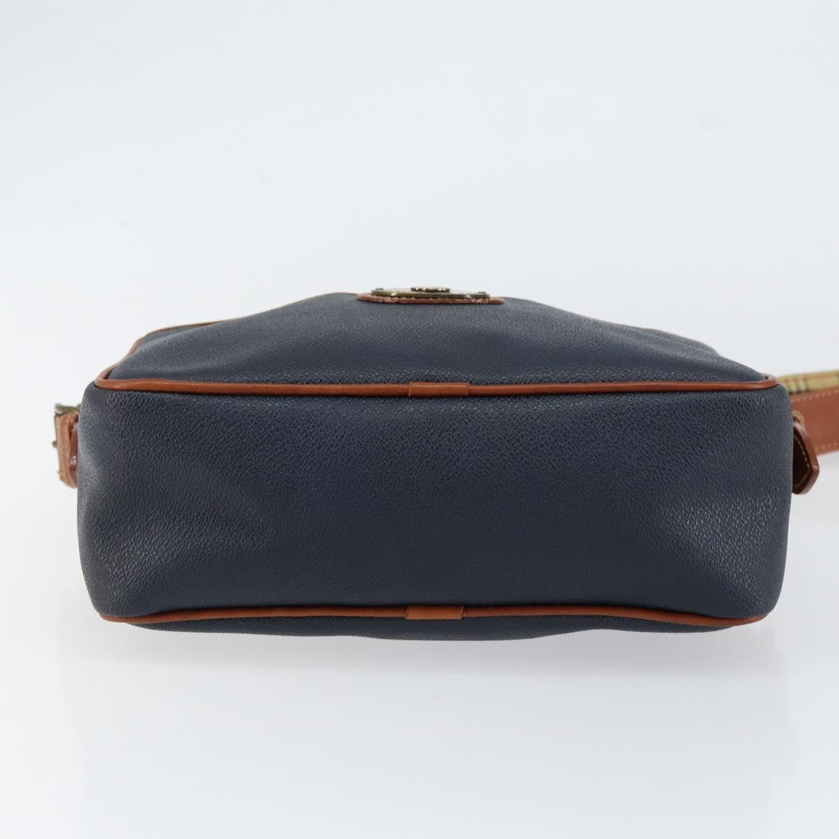 Burberrys Shoulder Bag Leather PVC Navy Gold Auth 154415